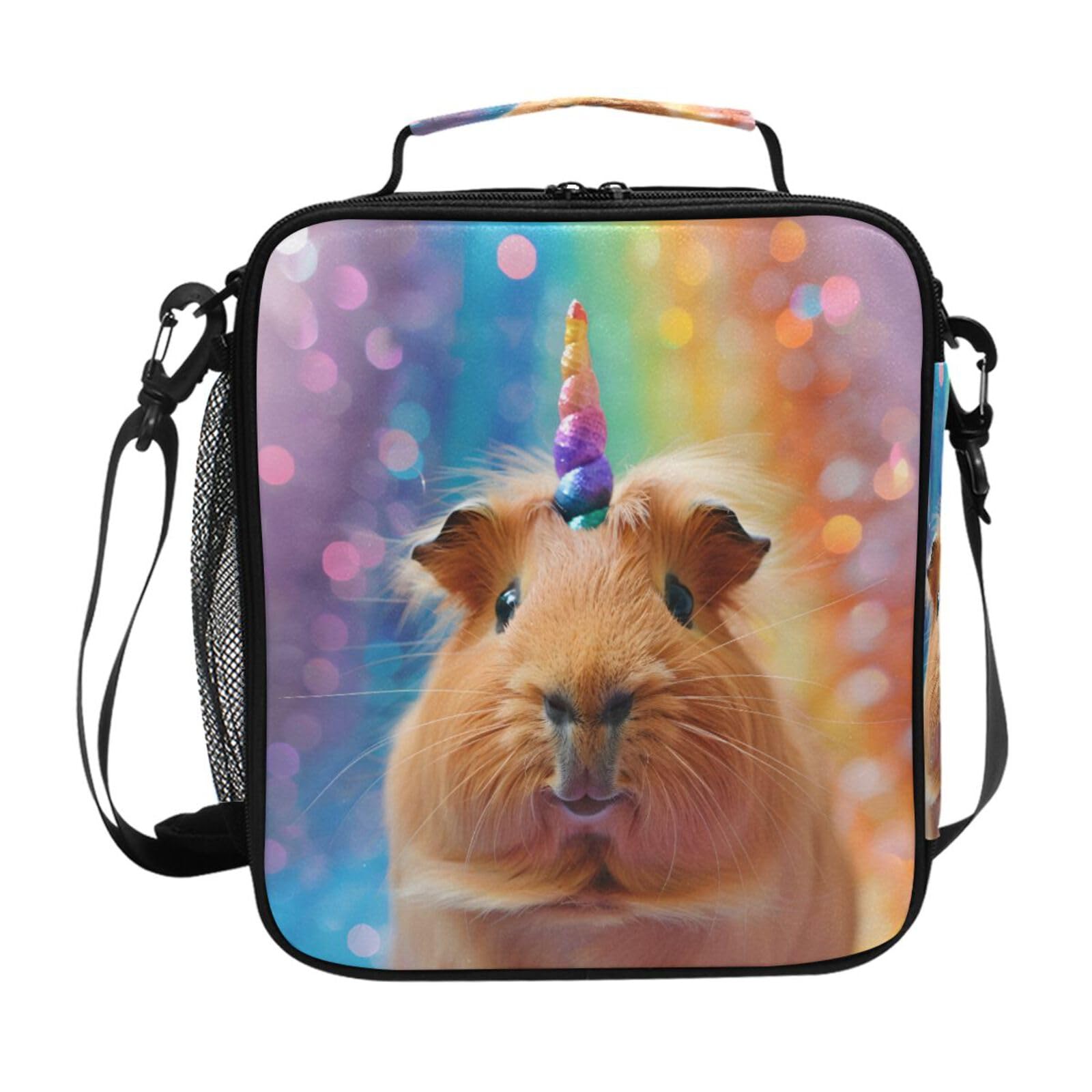 Mnsruu Rainbow Guinea Pig Unicorn Lunch Bag Kids Insulated Lunch Box Tote Bag Cold Thermal Freezable Shoulder Strap for Boys Girls School Picnic