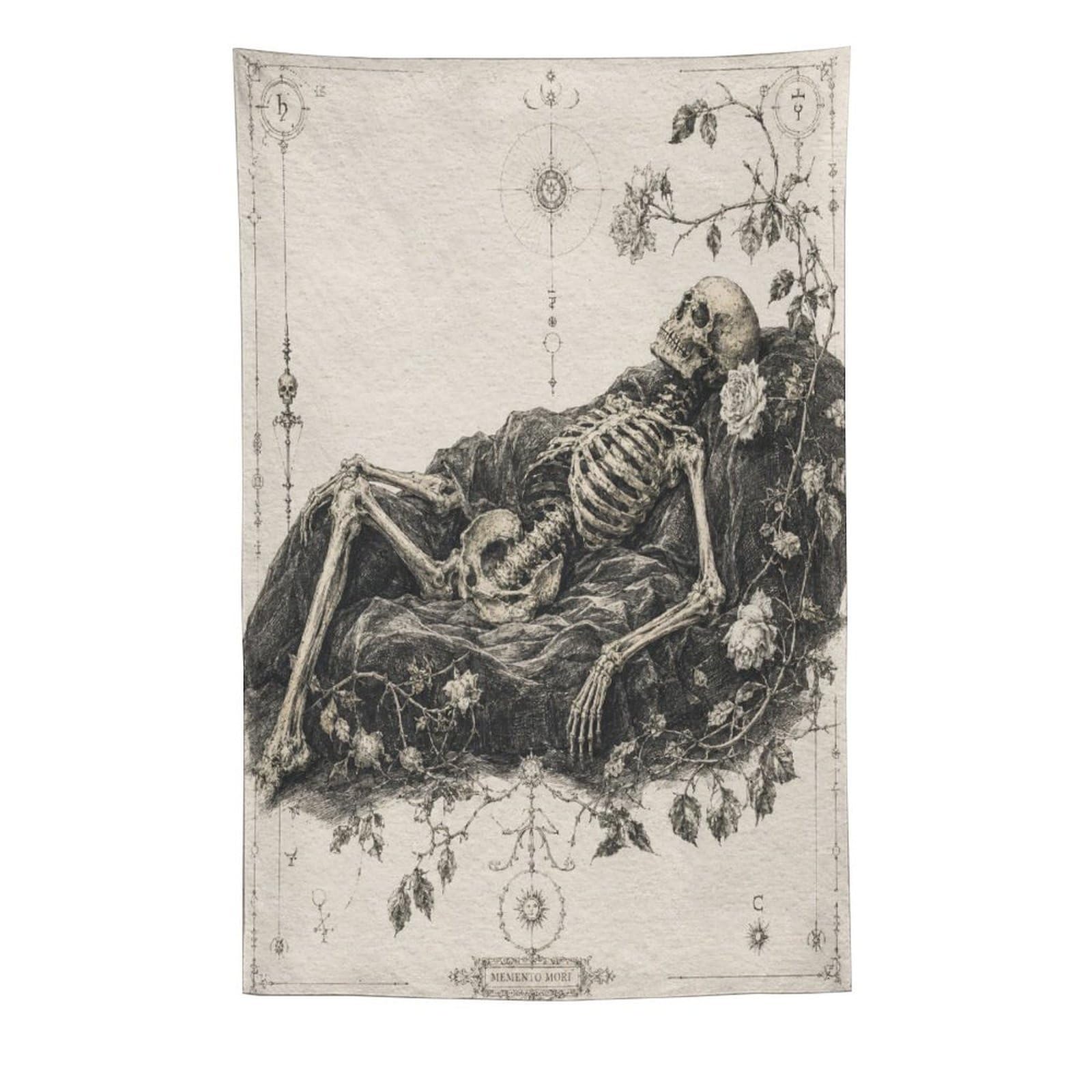 W7C8U2X3 Skeleton Reclining Ink Study Wall Tapestry, College Dorm
