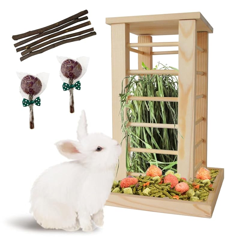 Comedouro para Feno de Madeira MUYG para Coelhos e Pequenos Animais BHG022, 24,13 x 24,13 x 36,32 cm