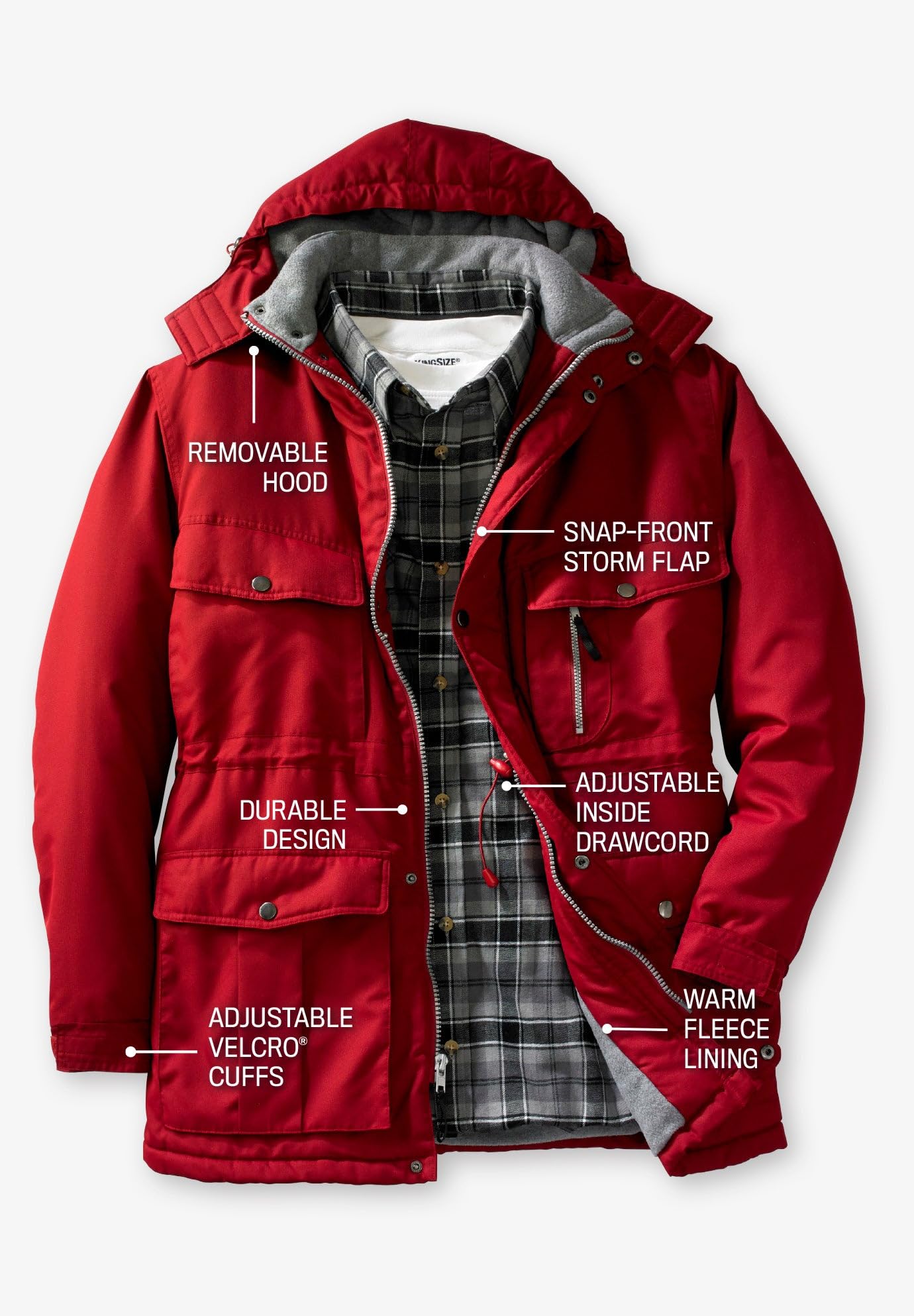 by KingSize Mens Big & Tall Fleece-Lined Parka With Detachable Hood And 6 Pockets product thumbnail 5