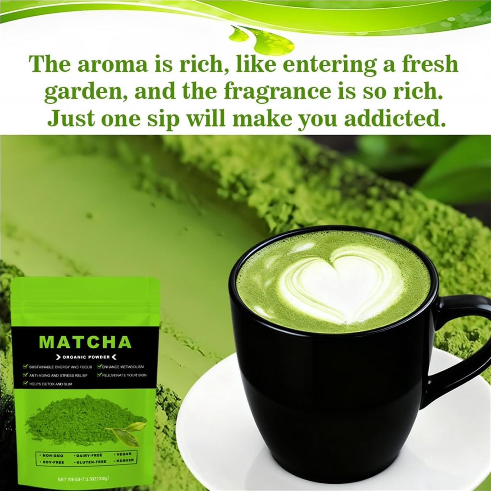 Czysty Proszek Zielonej Herbaty Matcha Premium – Naturalny, Bez Dodatków, Bez GMO, Do Napojów, Wypieków I Koktajli(3PCS)
