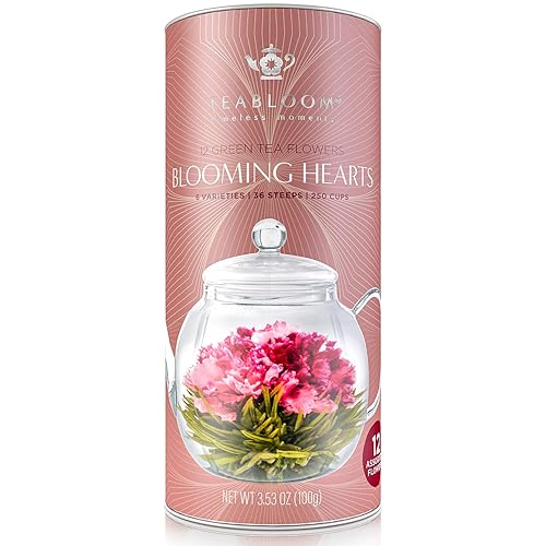 Miniatura 8 de Teabloom Tés florales en forma de corazón – 12 flores de té florecientes surtidas – té verde + jazmín, granada, fresa, rosa, lichi y melocotón