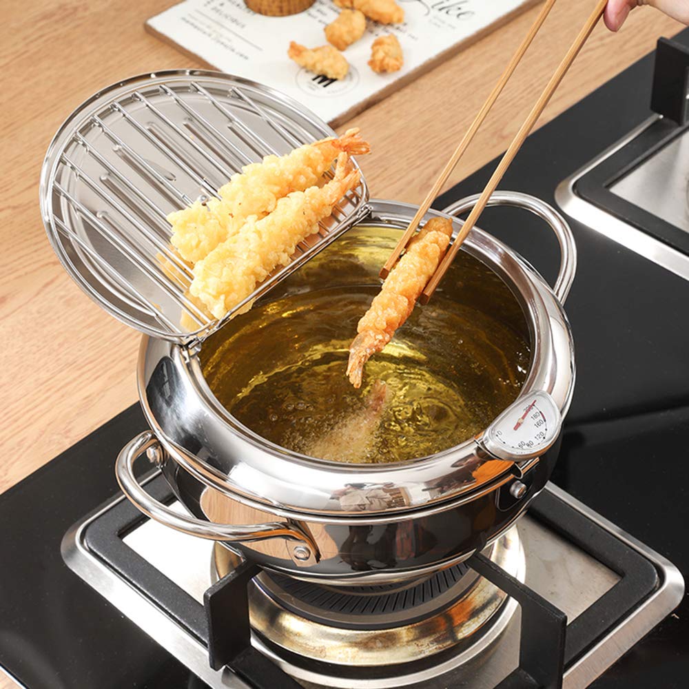Olla para freír con cesta de bandeja de gota de aceite y termómetro de aceite Tempura de estilo japonés, mini freidoras pequeñas, para el hogar. 8