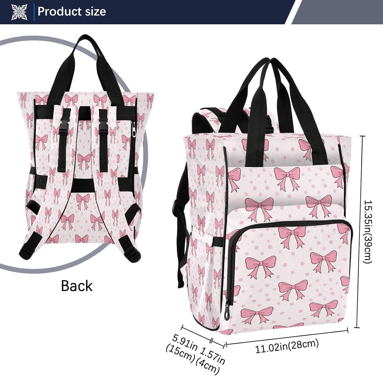 Cute Bows Diaper Bag Backpack Large Capacity Baby Bags Multi Function Travel Backpack Waterproof Changing Bags