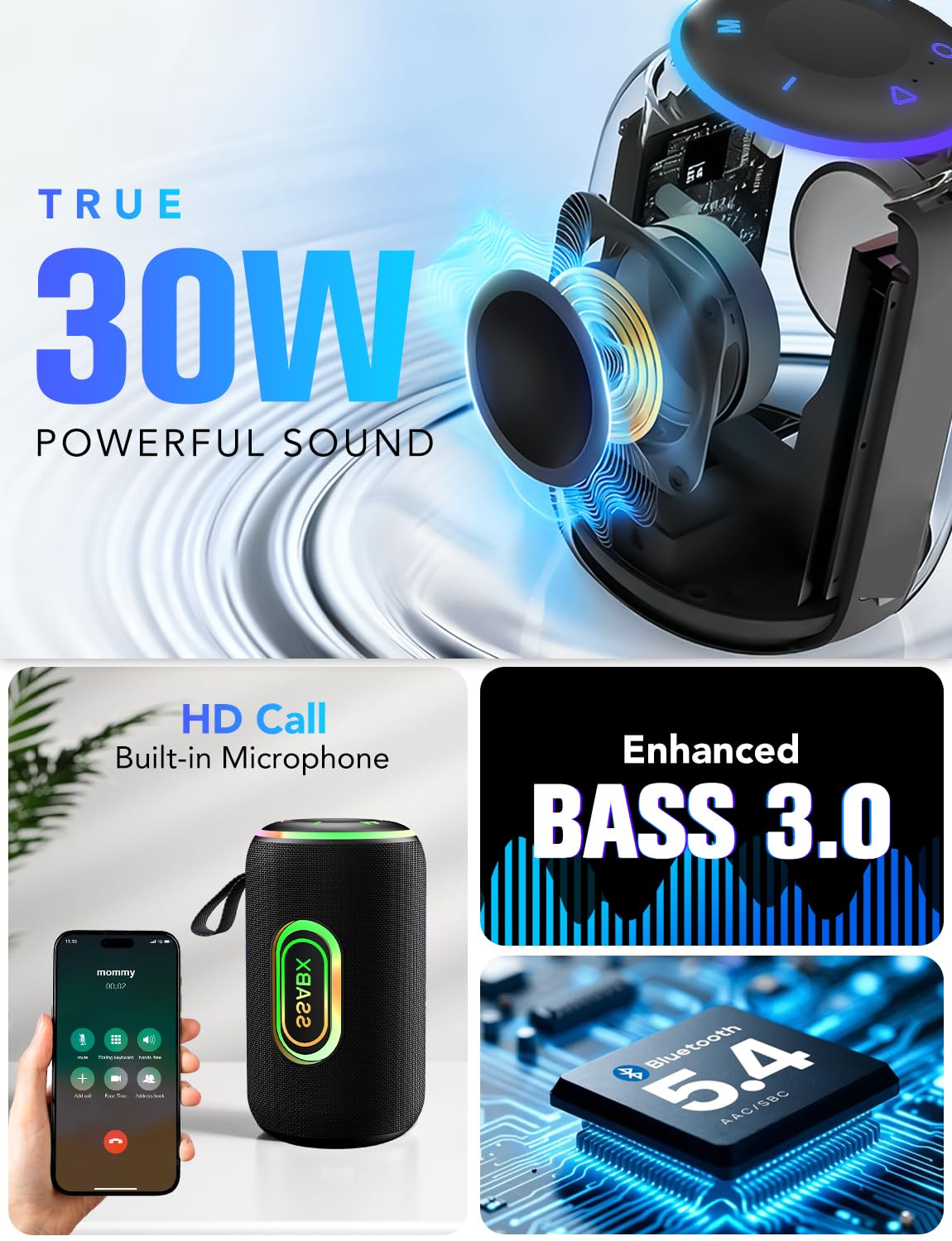 taopodo Portable Bluetooth Speaker, Bluetooth 5.4 Speaker, 30W Dual Speaker, 2.0 Channel, Deep Bass, 30H Playtime, Colorful RGB Lights, IPX7 Waterproof, TWS Pairing for Outdoor/Home/Party, Classic Black in use