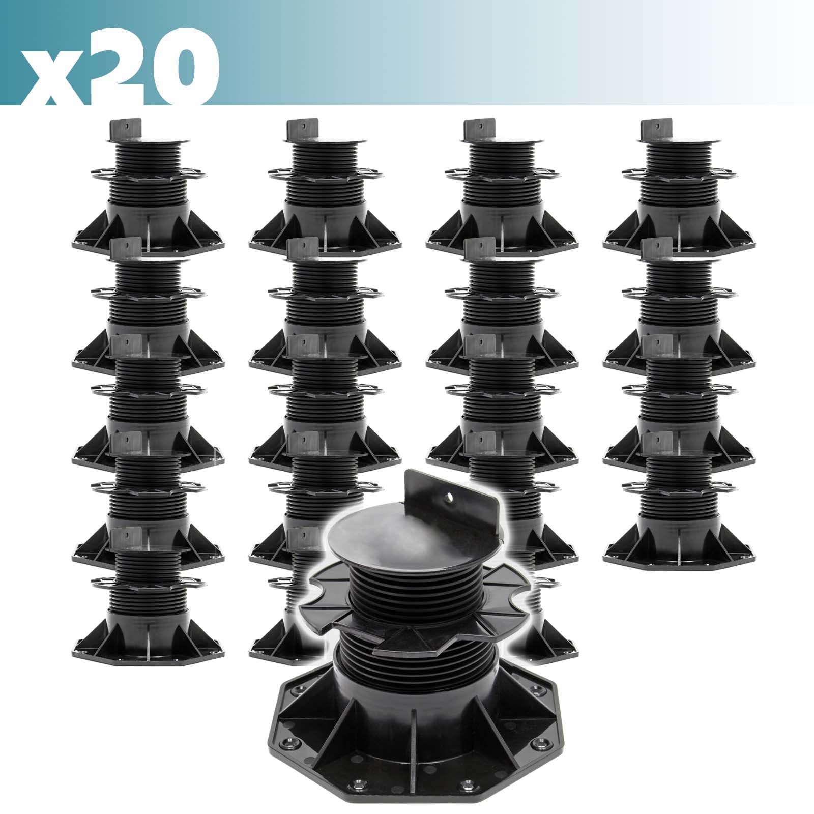 XPOtool Juego de 20 bases regulables para terraza carga máxima 2700kg ajustable en altura 60-128mm