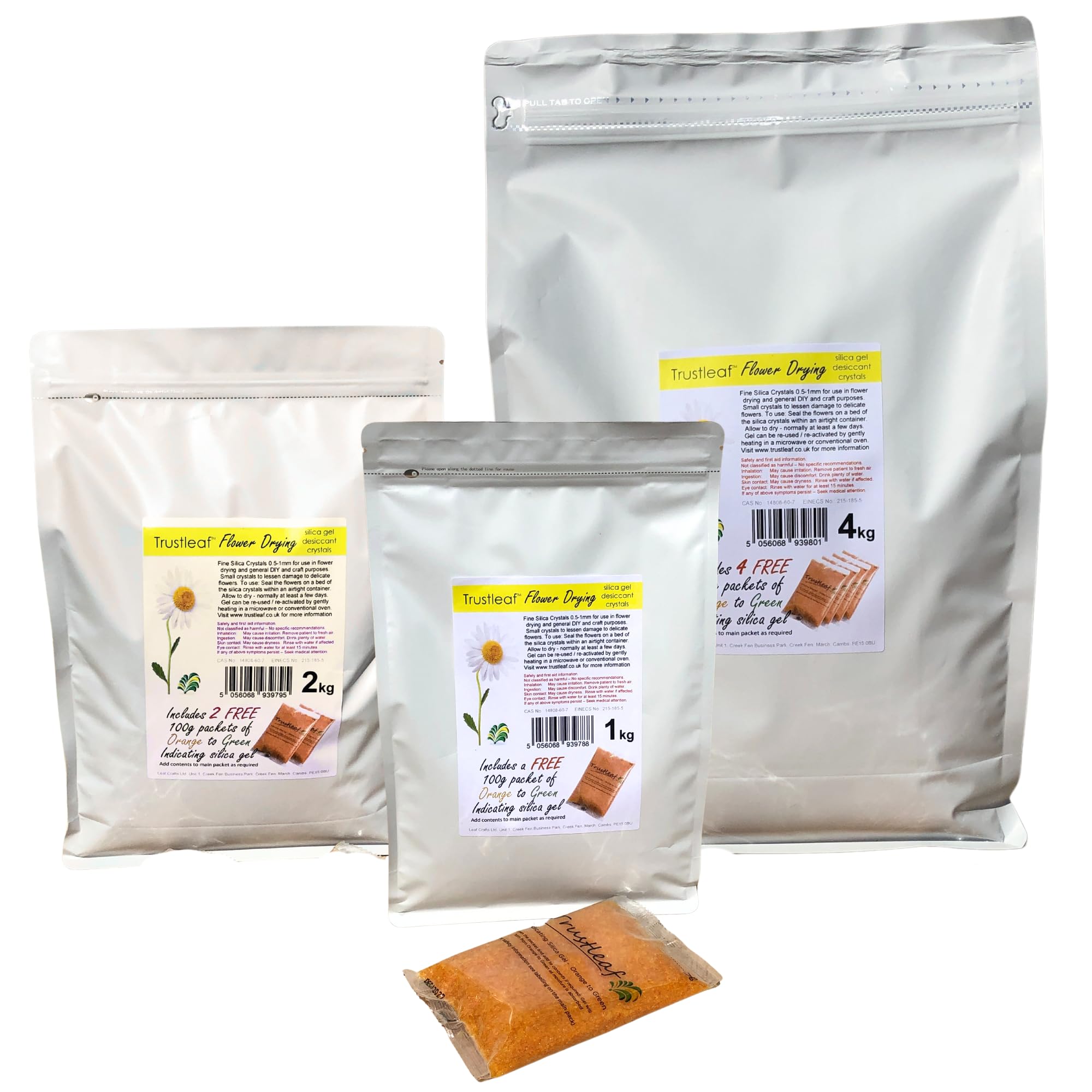 Trustleaf 2kg Bag of White Flower Drying Silica Gel Crystals (Grain/Sand 1mm) Plus 2x100g Packs of Indicator - Image 3