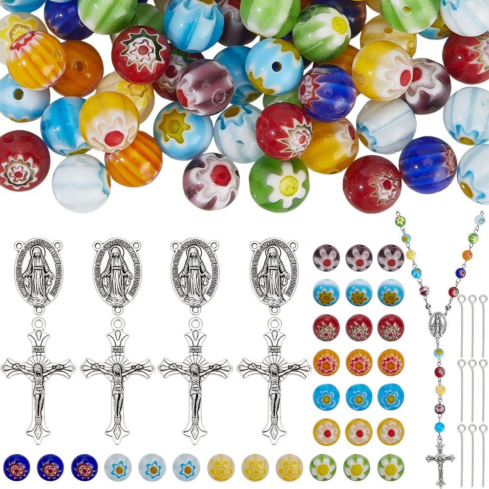 Kit fabrication chapelet perles en verre millefiori et croix pour bijoux colliers