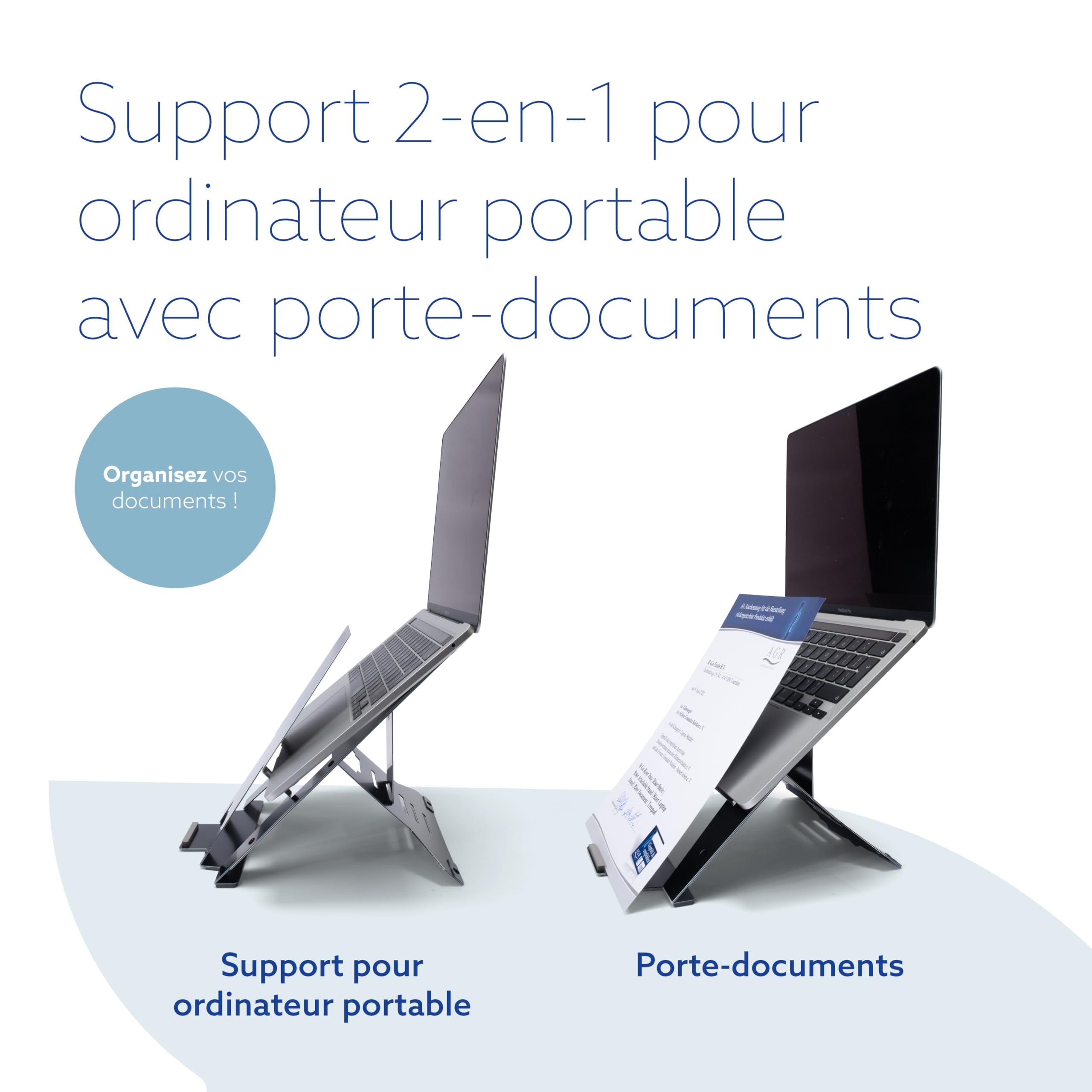 R-GO Riser Document Support pour Ordinateur Portable avec Porte-Documents, réglable pour Le Bureau ou la Maison, en Aluminium, Ultra Fin, Compatible avec Les Ordinateurs Portables de 10 à 22 Pouces,