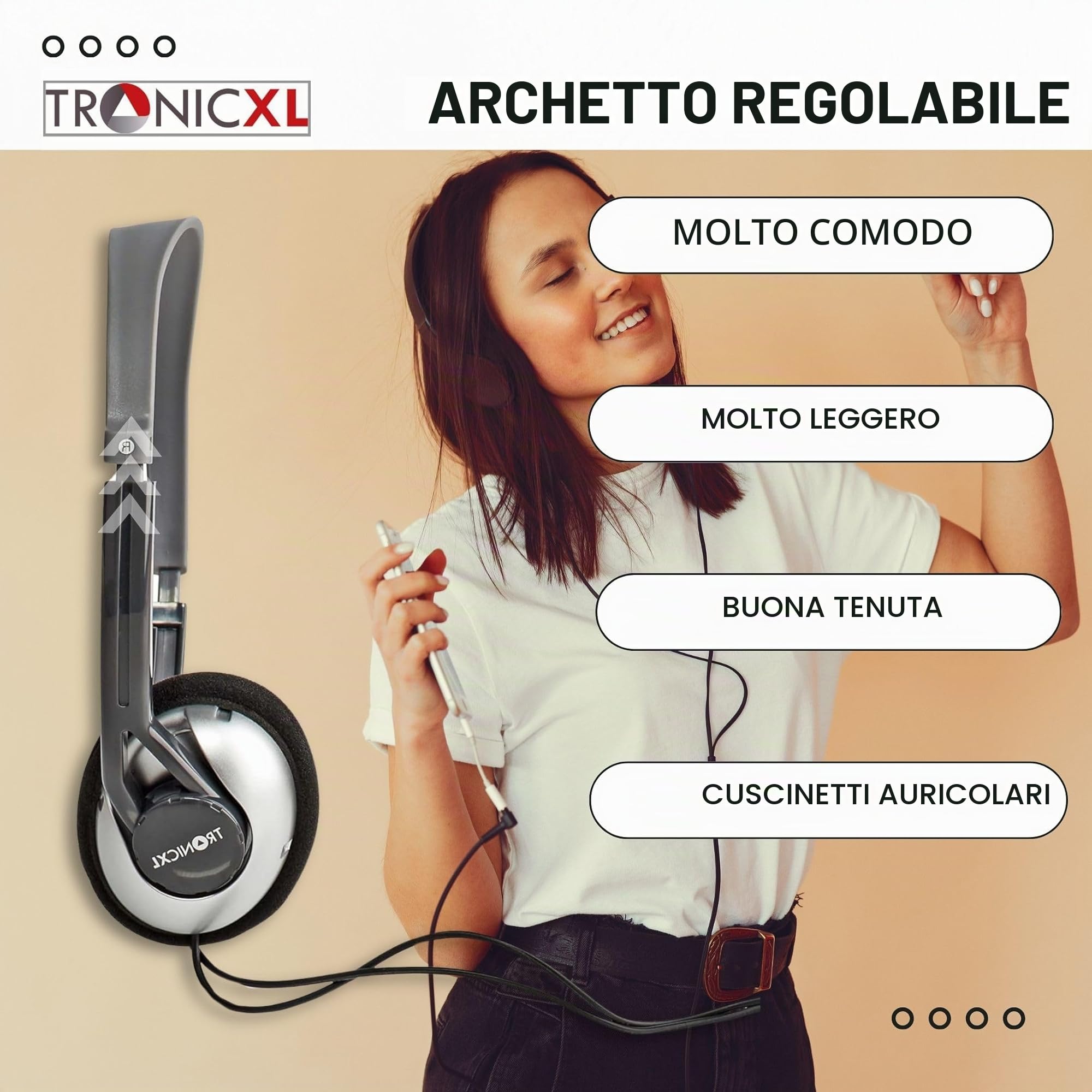 TronicXL - Cuffie per TV con cavo lungo 6 m, compatibili con televisori Samsung, LG, Sony, Toshiba, DYON, JVC, Philips, Apple, iPad, iMac, Computer, etc