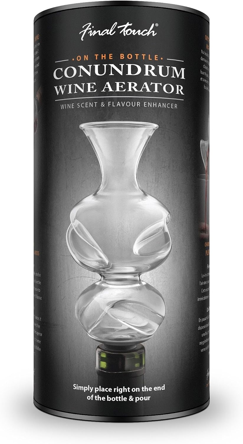 Final Touch Conundrum Bottle Wine Aerator - Instant Oxygenation, Multi-Stage Aeration System, Enhances Flavor & Aroma, No Wait Decanting, Ideal for Wine Tasting (WA80)