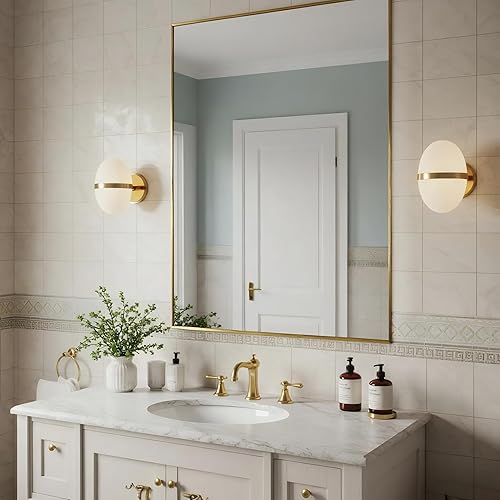 Miniatura 92 de Espejo de baño dorado naranja de 30 x 30 pulgadas para pared, espejo rectangular rectangular con marco de aluminio, moderno grande para dormitorio