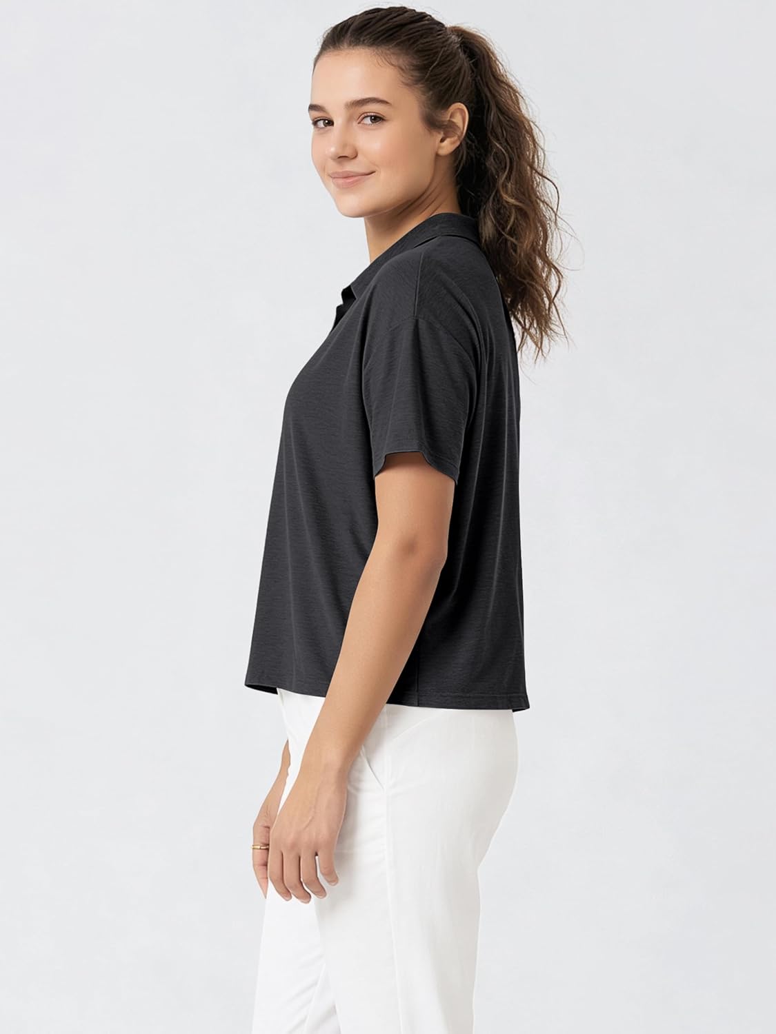 ODODOS Women's Performance Short Sleeve Polo Shirts - Ultra Soft odSTRATUM Tech Tee UPF 50+ Relaxed Crop Top