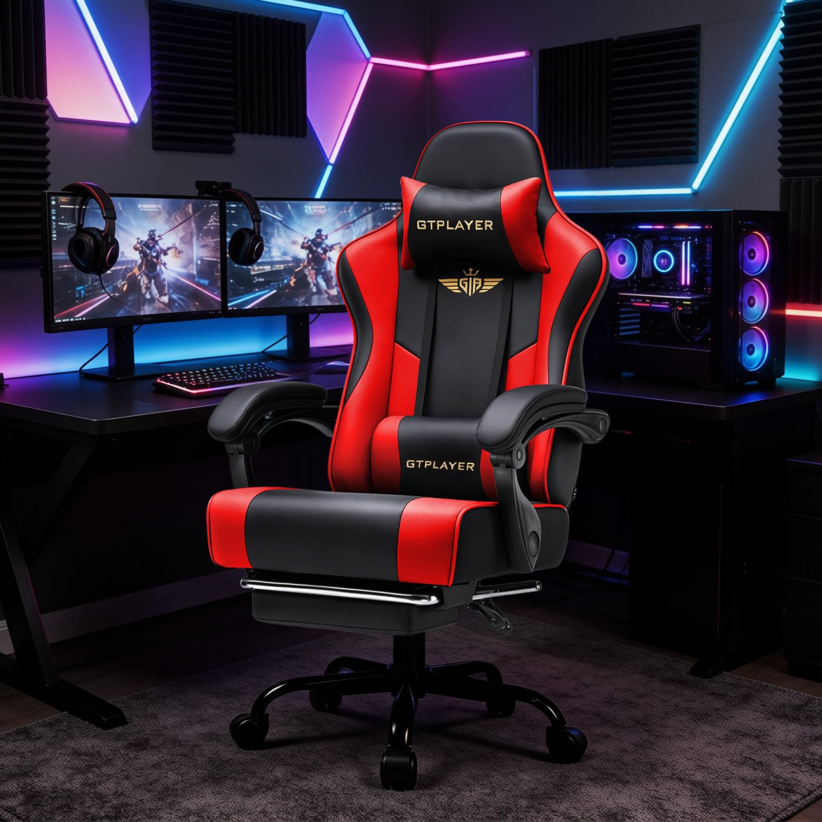 GTPLAYER Gaming Chair for Adults Computer Chairs with Footrest Headrest and Lumbar Support Ergonomic Height Adjustable Reclining PC Chair - Image 2