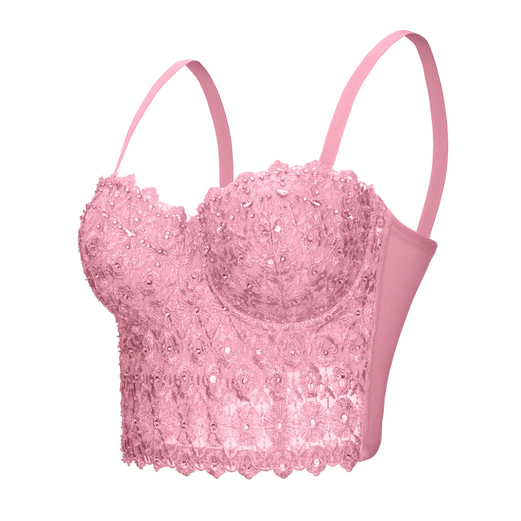 Woboren Women's Pink Sequin Bustier Corset Wedding Party Crop Top Bra Vest (, Xs)
