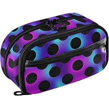 Yuiboo Neon Purple Black Polka Dot Expandable Pen Bag Full Printed Tear Resistant for High School College Students