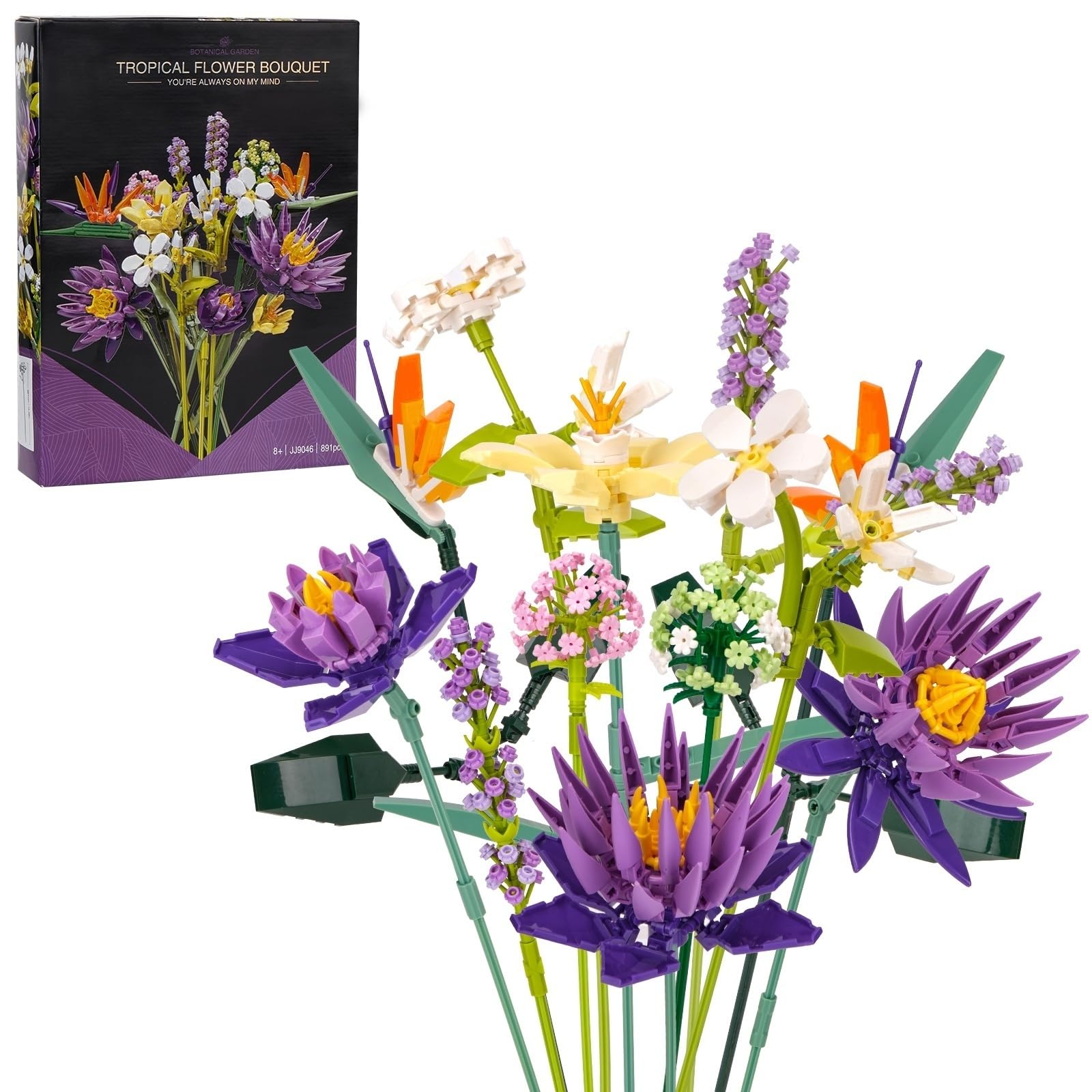 Set di Fiori Finti da Costruire 891PCS 13 Bouquet di Fiori Kit di Modellismo di Piante Artificiali Decorazione per la casa, kit per la costruzione di bouquet per adulti, idea regalo per il compleanno