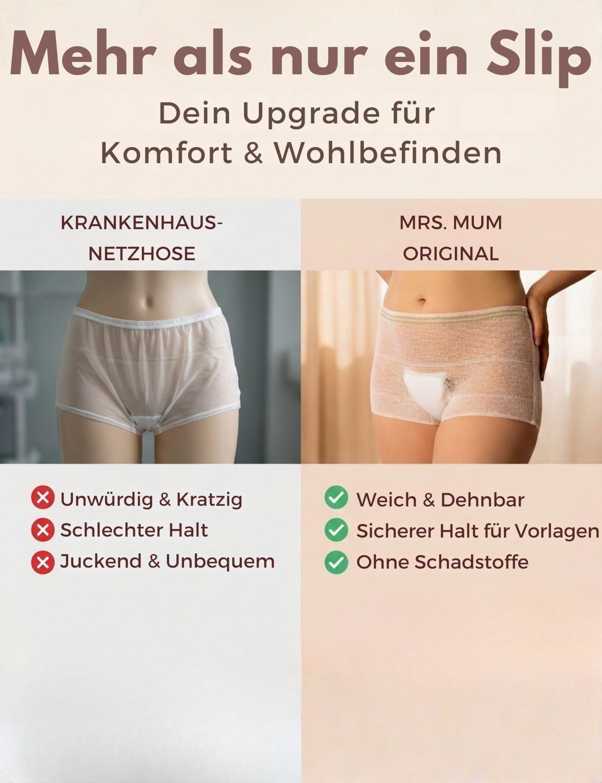 Mrs. Mum Wochenbett Unterwäsche I DERMATEST: SEHR GUT I Made in EU I Öko-Tex I 8er Set Wöchnerinnen Slips zur Fixierung von Wochenbett Binden nach Geburt I Netzhosen Wochenbett, Schwangerschaft