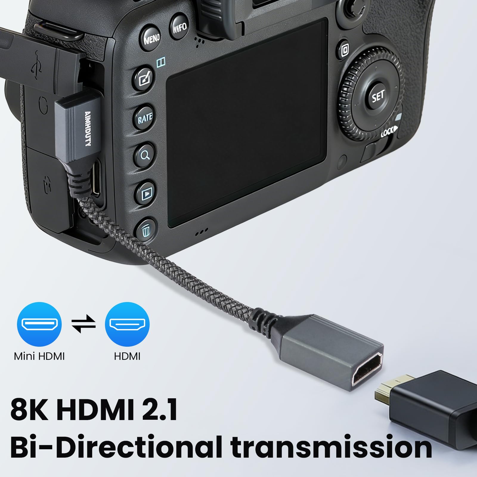 Adaptador mini HDMI a HDMI de 8 K, cable de ángulo recto, mini HDMI (macho) a HDMI (hembra), conector convertidor en forma de L, compatible con 8 K a 60 Hz, 4 K a 120 Hz, compatible con Raspberry Pi
