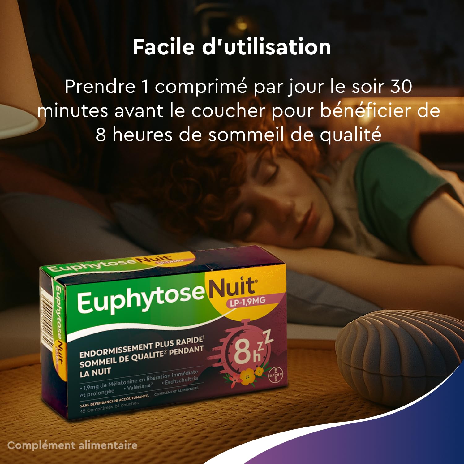 Euphytose Nuit LP Mélatonine 1,9 mg - Complément Alimentaire Sommeil Adulte - Favorise l'Endormissement et la Qualité du Sommeil - Libération Prolongée 8H - Valériane - 3x15 comprimés - 45 Nuits
