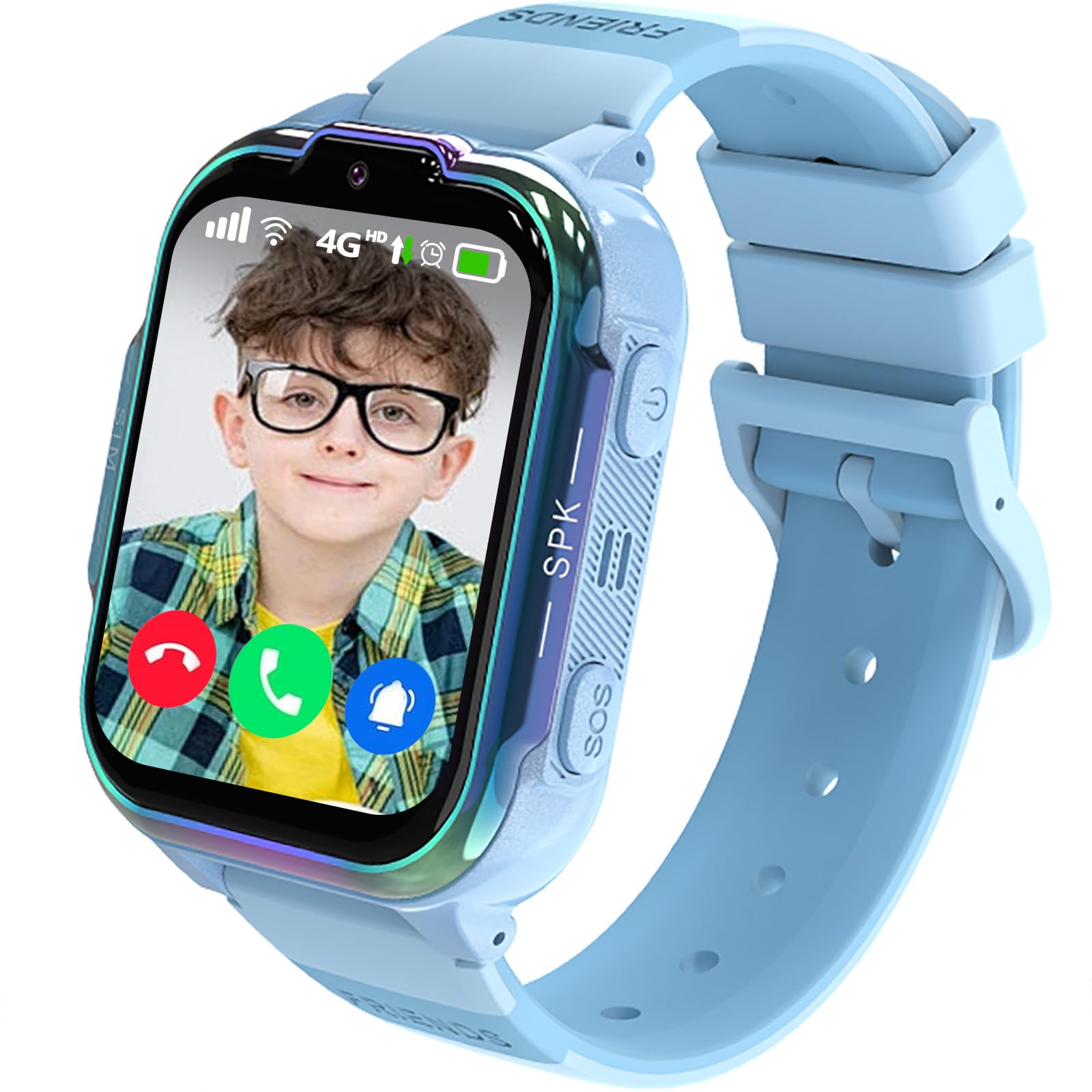 Montre Connectée Enfants 4G, Vidéo HD Appel avec Fonction Chat Familial, Écran Tactile 1,83 Pouces, SOS, GPS, Jeux, Mode Classe, Cadeau pour Filles et Garçons 4-14 Ans (Bleu)