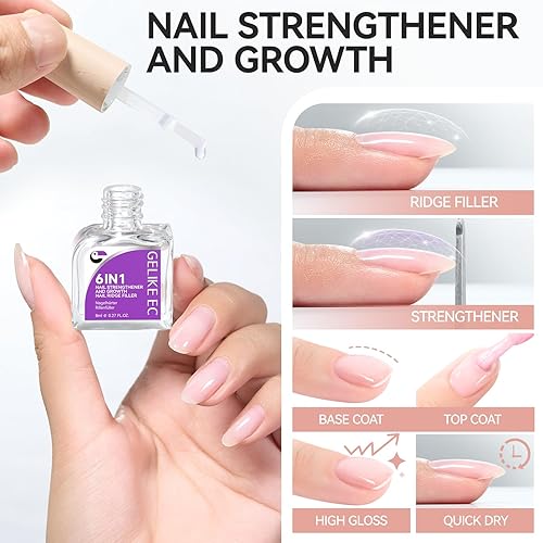 Miniatura 3 de Proteína fortalecedora de uñas para mujer para uso diario tratamiento de uñas Clear gelike ec 6 en 1 para uñas débiles y dañadas todos los días -