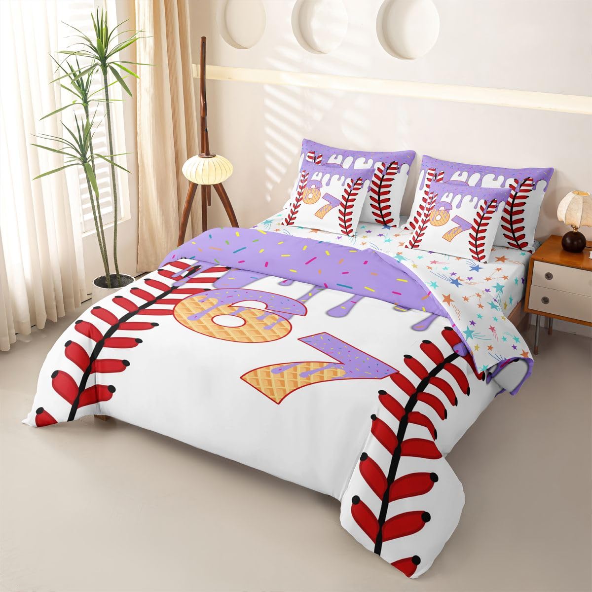 Loussiesd SIX SEVEN 6 7 copripiumino singolo 7 pezzi Baseball Gaming set di biancheria da letto per bambini ragazzi ragazze gioco palla letto in una borsa con copripiumino, lenzuola, federe, federe