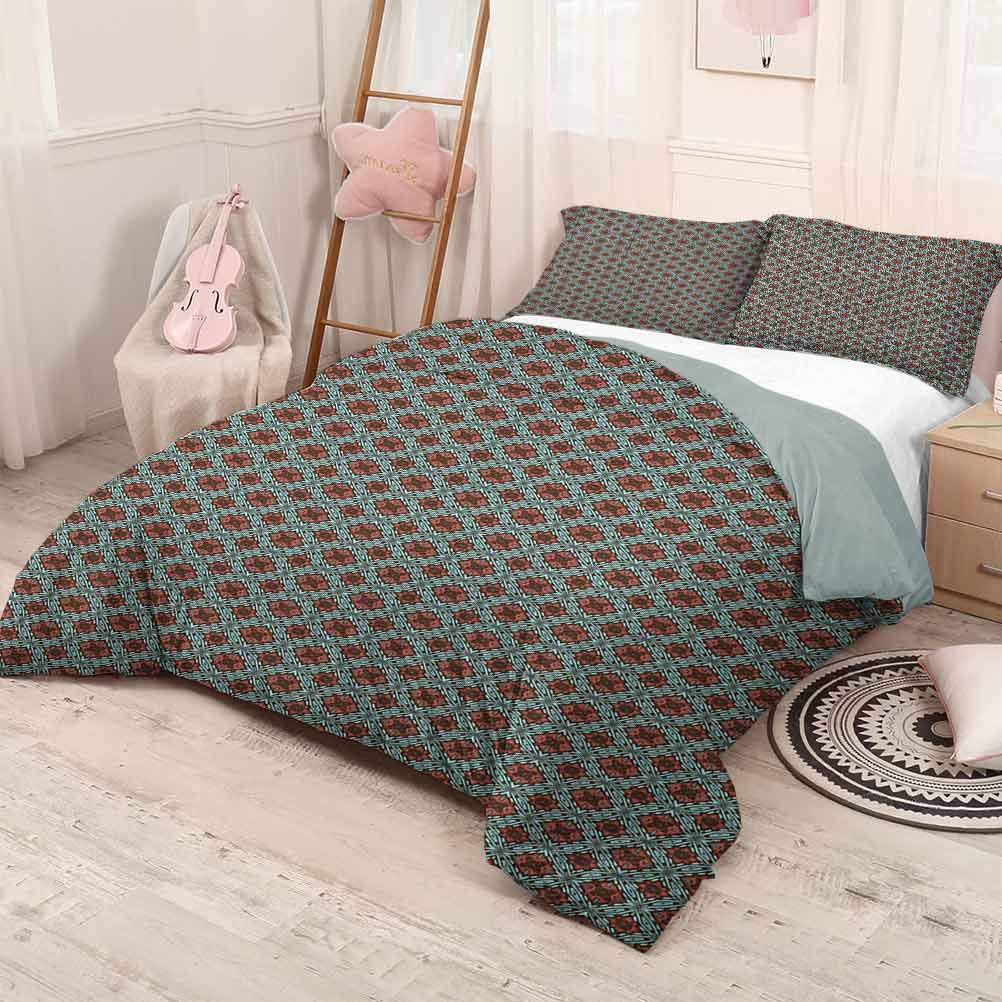 prunushome Vintage Bedding Quilt SetClassical Geometric Composition with Floral Elements Victorian Inspirations Good Choice as a Gift Coral Pale Blue 80x90in/20x30inx2