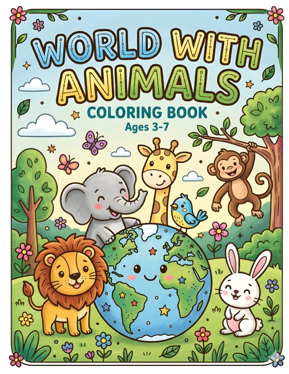 World of Animals with colours: A Jumbo Coloring Book for Kids : 12 Fun and Easy Animal Illustrations for Toddlers and Preschoolers