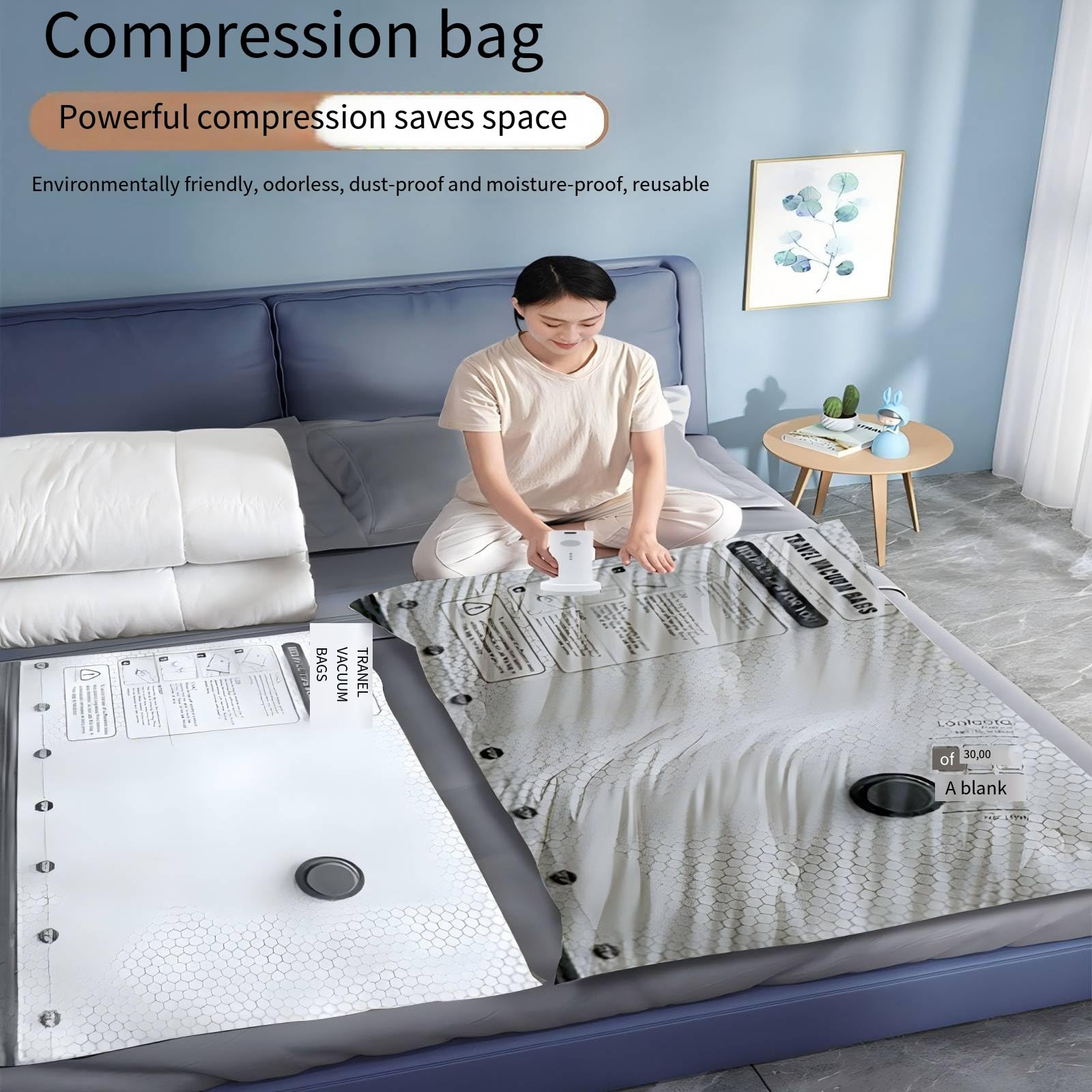 6/9/12er-Set Vakuumkompressions-Aufbewahrungsbeutel mit Vakuumpumpe,Kombinationsset mit den Größen L, M und S, geeignet zur Aufbewahrung aller Arten von Kleidung und Decken (12er-Set)