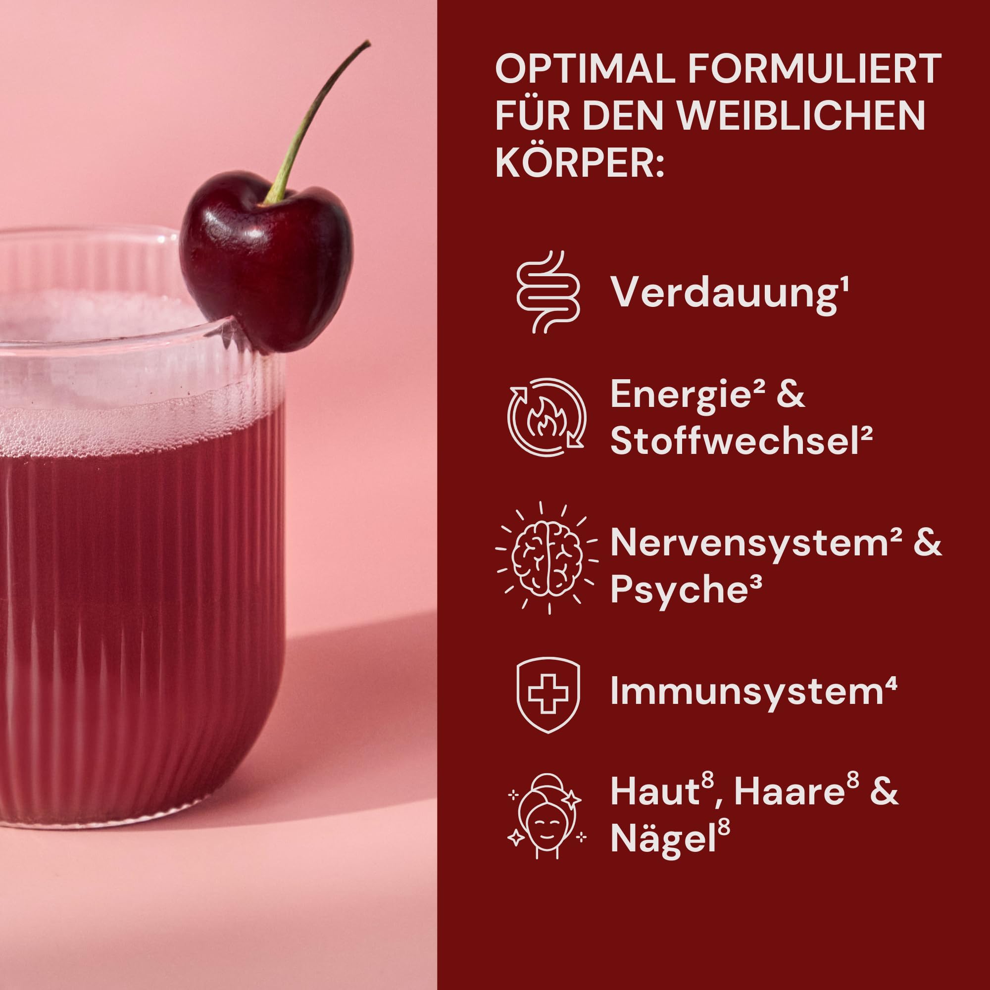 HER ONE INNER BEAUTY Nährstoffkomplex-Drink | Multivitamin Pulver & Darmbakterien | Multivitamine & Mineralstoffe für Frauen | Multivitaminpräparate & Mineralien | Beauty Drink | Kirsche