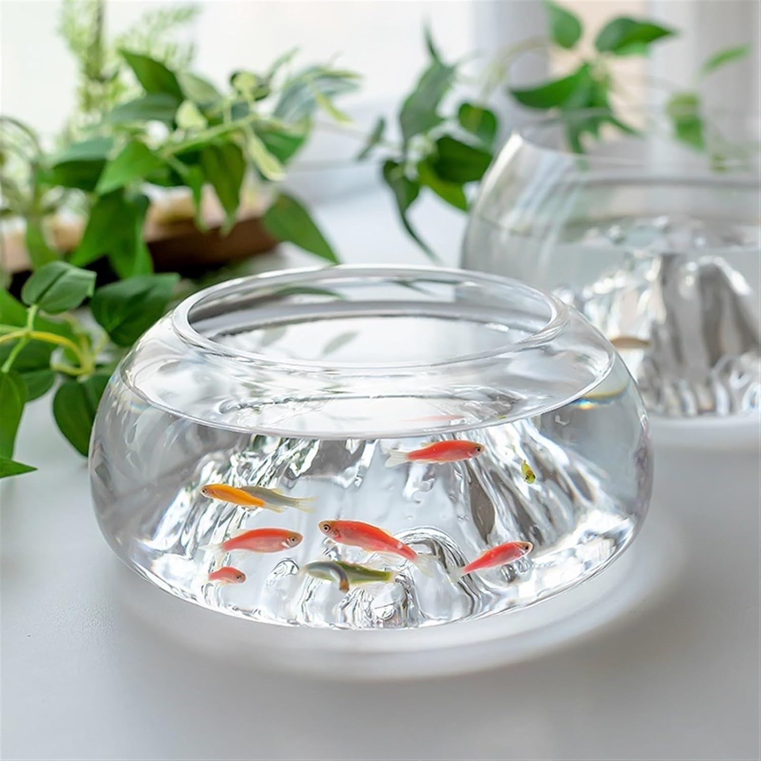 Decor Glass Aquarium Thickened Living Room Small Spherical Fish Tank Household Transparent Desktop Turtle Tank with Raised Mountain Line Decoration Starter