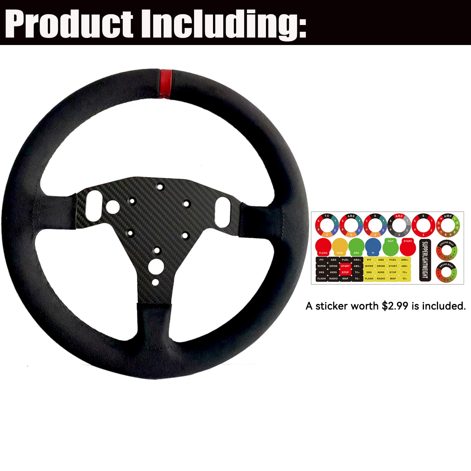 Replace 13 inch lightweight Original Suede Steering Wheel For Logitech G RS50 System Wheel base; For Logitech G RS 50 PRO Base Mod Round Wheel On Xbox/PS5/PS4/PC GT3 GT4 Game