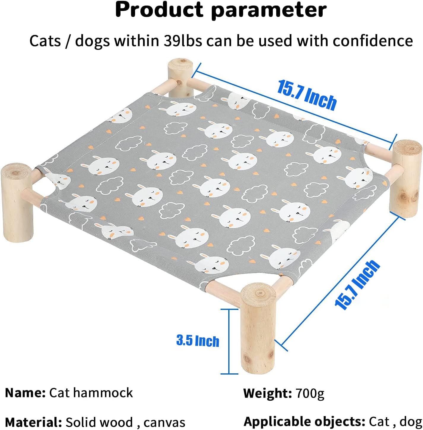 review Cat Hammock Bed, Solid Wooden Removable Washable Cat Bed, Elevated Pet Sleeping Bed Breathable Fit for Cats and Puppies | Easy to Assemble (Rabbit)