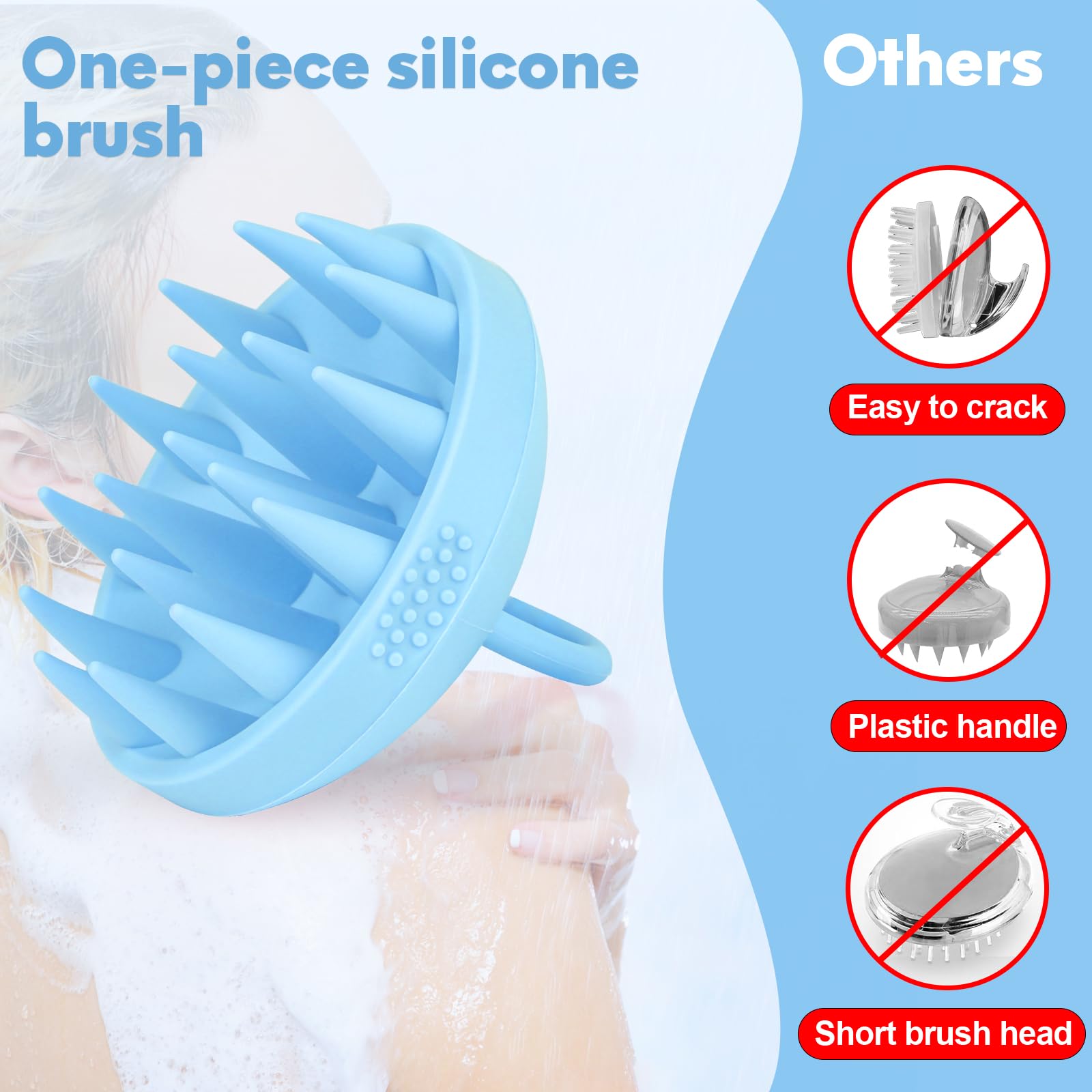 Alyvisun Scalp Massager Szczotka do szamponu, miękka silikonowa szczotka | Relaks i czystość głowy | Peeling do skóry głowy - Niebieski
