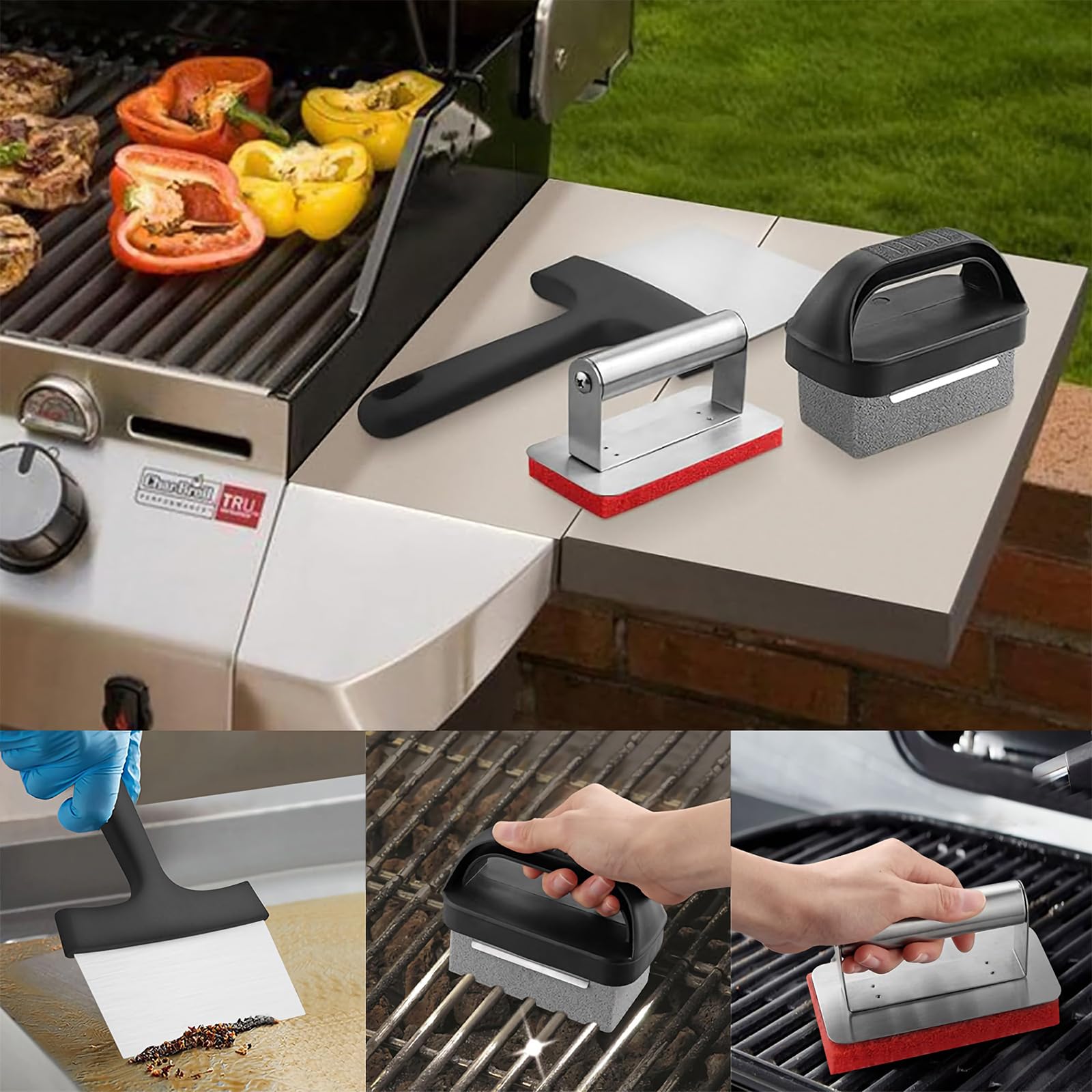 Kit de limpieza de plancha para Blackstone, kit profesional de raspador de plancha con raspador, piedra de parrilla y almohadillas para estropajos con asa, 10 piezas
