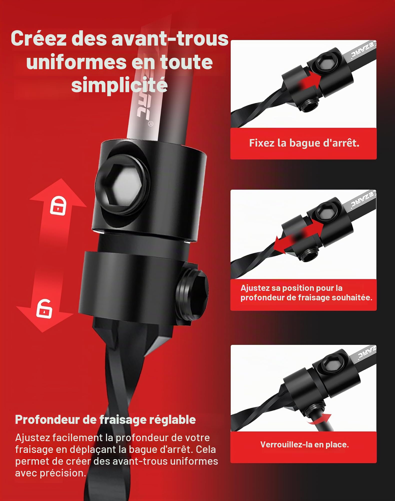 EZARC Ensemble de forets coniques, 15 pièces. Avec forets et coupe-bouchons en bois. Queue hexagonale de 1/4", changement rapide. Idéal pour le bois. Boîte incluse.