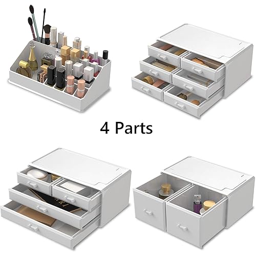 Miniatura 5 de Readaeer Organizador de cosméticos de maquillaje Cajones de almacenamiento Cajas de exhibición Caja con 12 cajones (blanco)