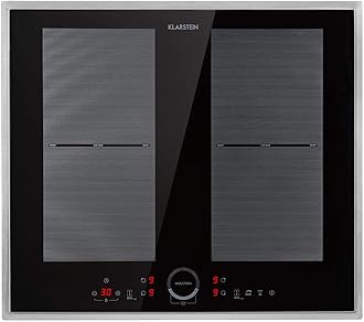 Klarstein Delicatessa Prime Induction Hob, 60 cm, Built-In Self-Sufficient, 4 Zones: 7000 W, Stainless Steel Frame, 9 Levels, Booster, Flex Zones, Residual Heat Indicator, Stop & Go, Pan Recognition,