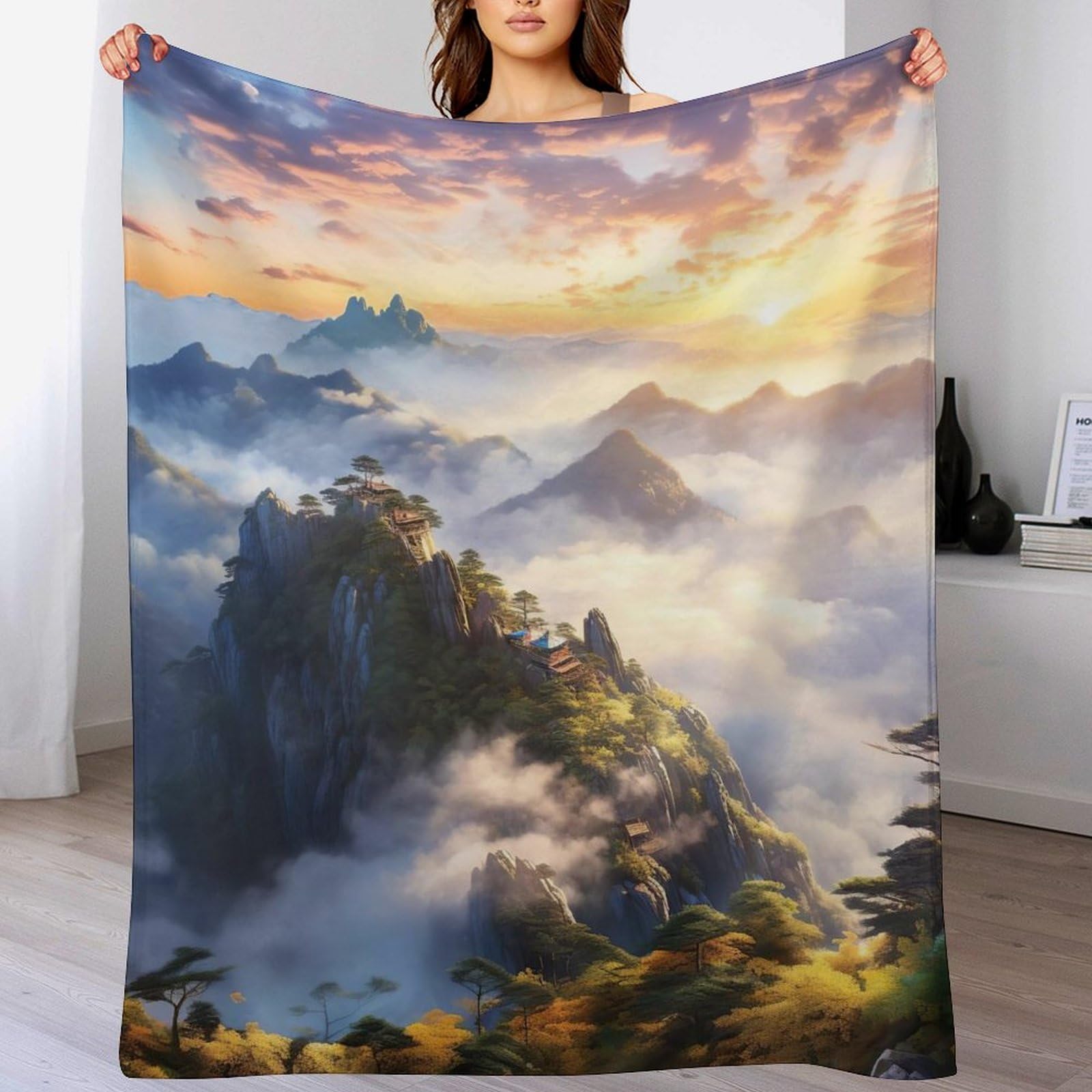 Couverture paysage en flannel douce et chaude pour lit et canapé 150x200cm