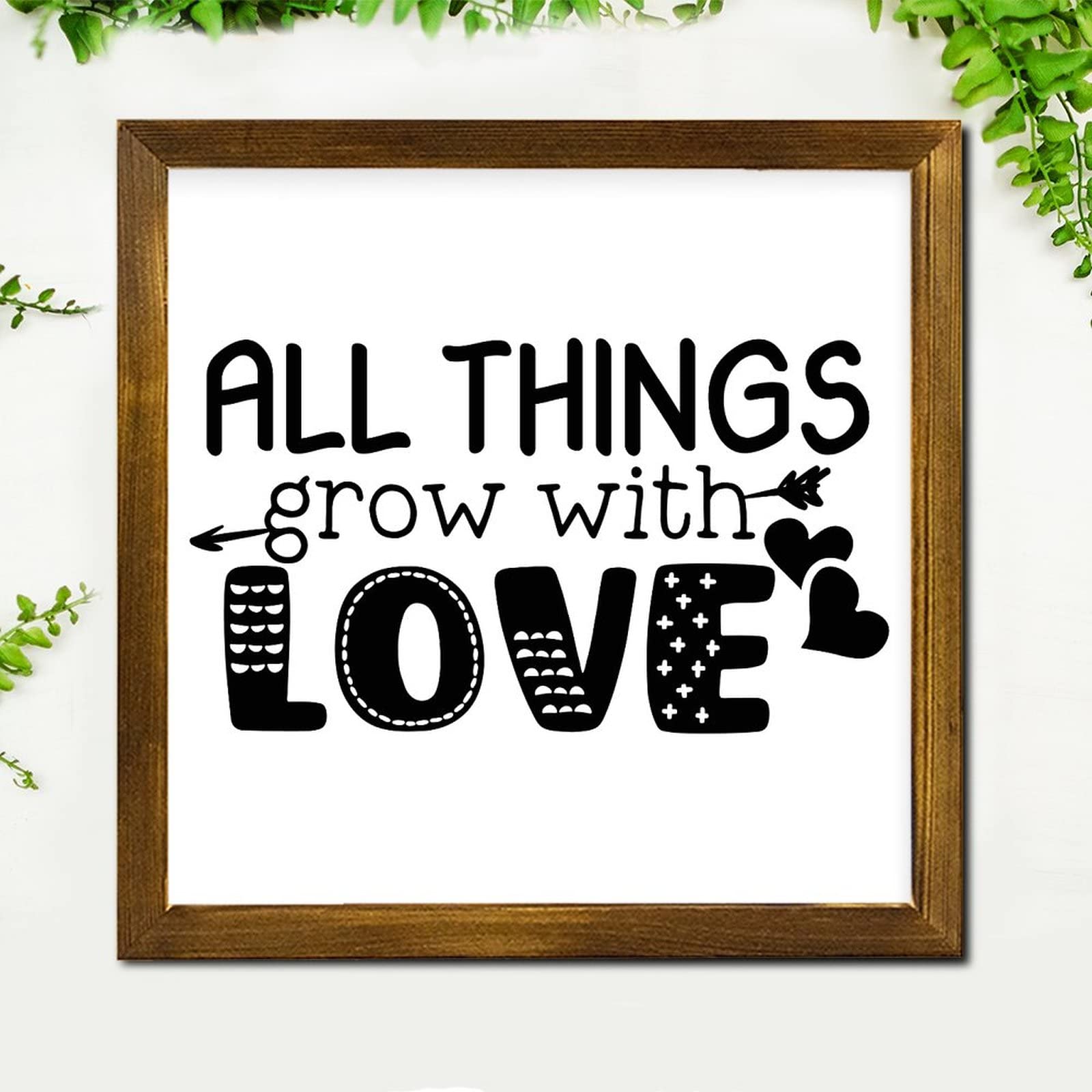 Amazon.com: All Things Grow with Love Framed Wood Sign Family Love