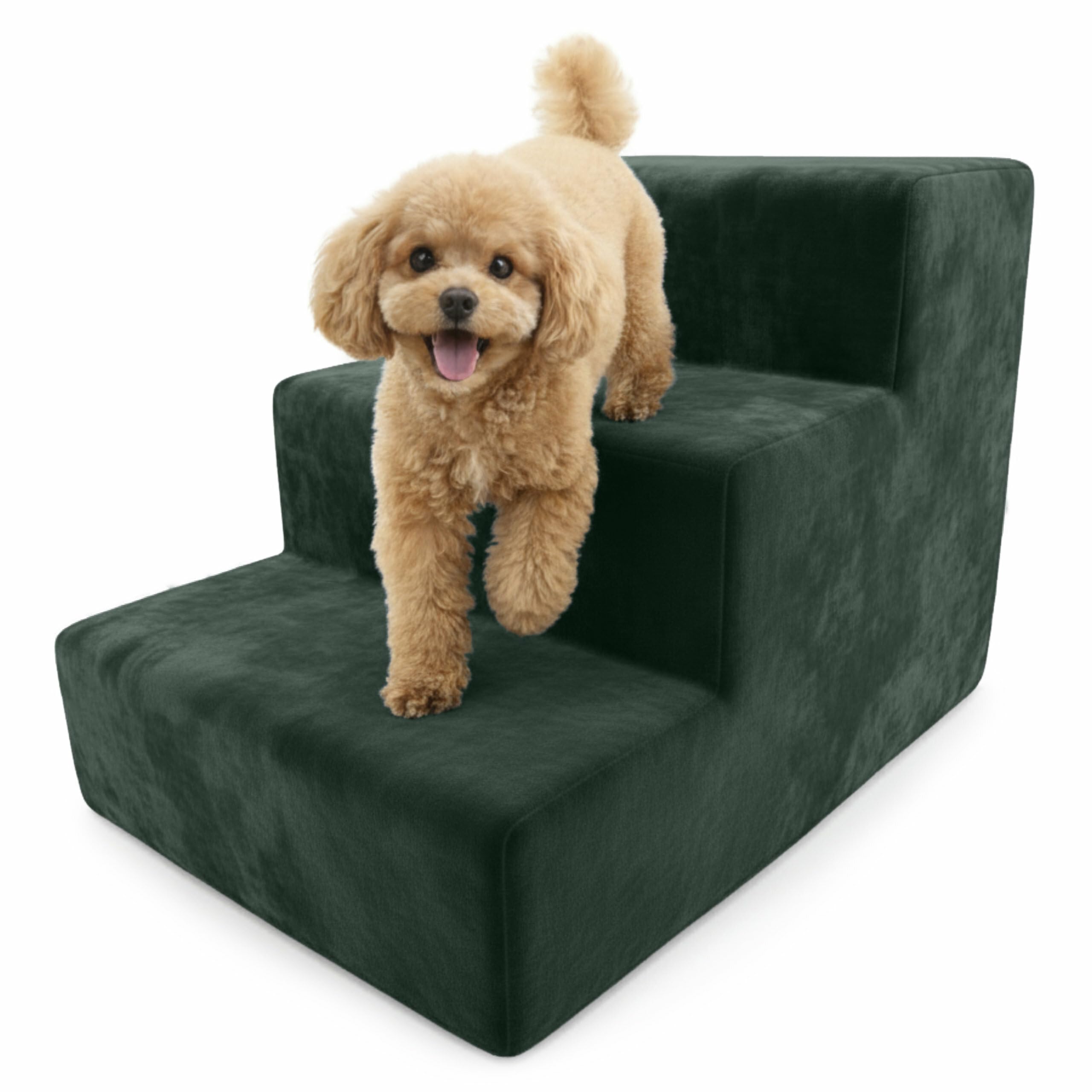 Muralo Hundetreppe 3 Stufen für Kleine Hunde, Katzen, Velvet - Flaschengrün