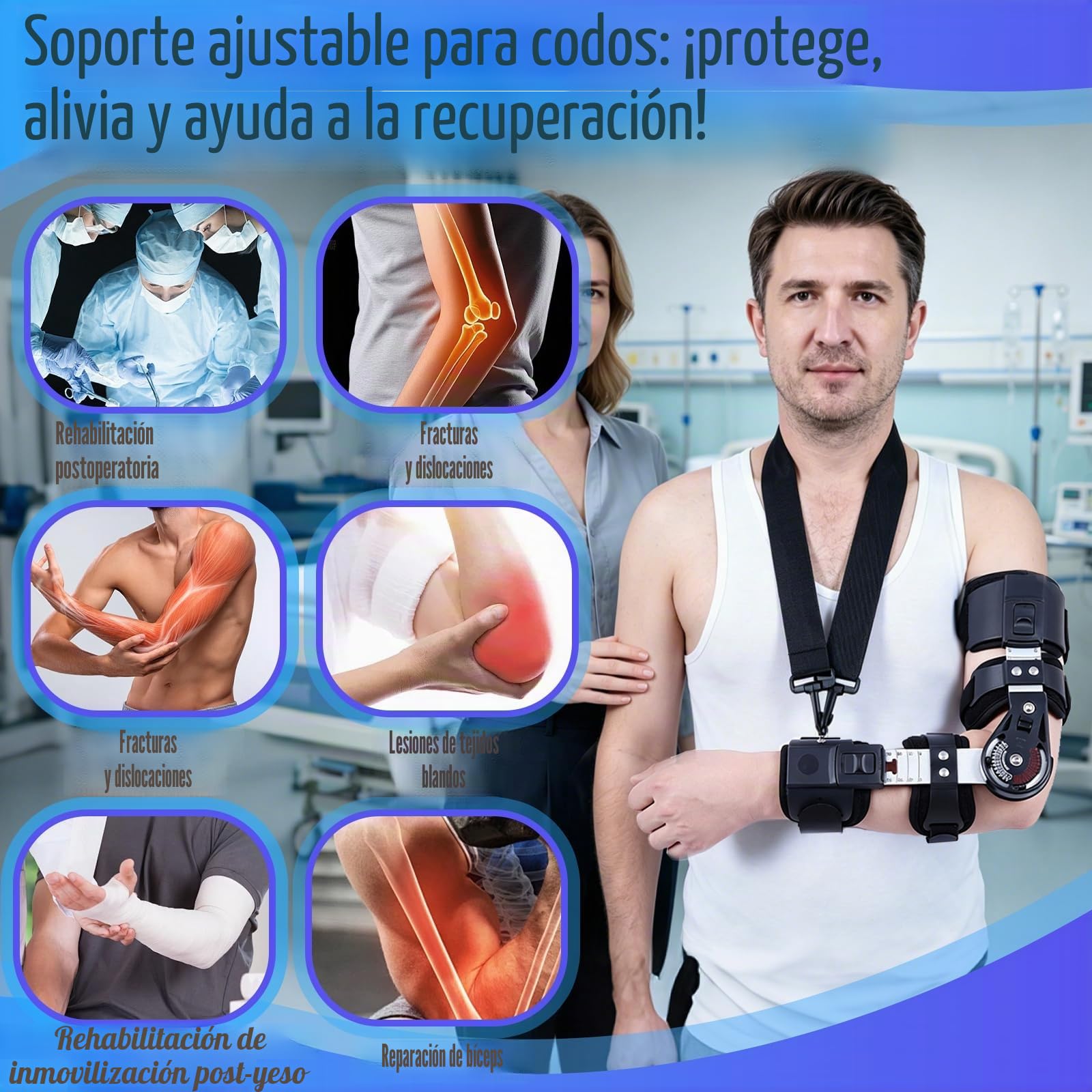 Ortesis de codo, con cierre rápido preciso ajustable multiángulo longitud regulable para lesiones postoperatorias del brazo férula de rehabilitación para fractura de húmero luxación lado izquierdo