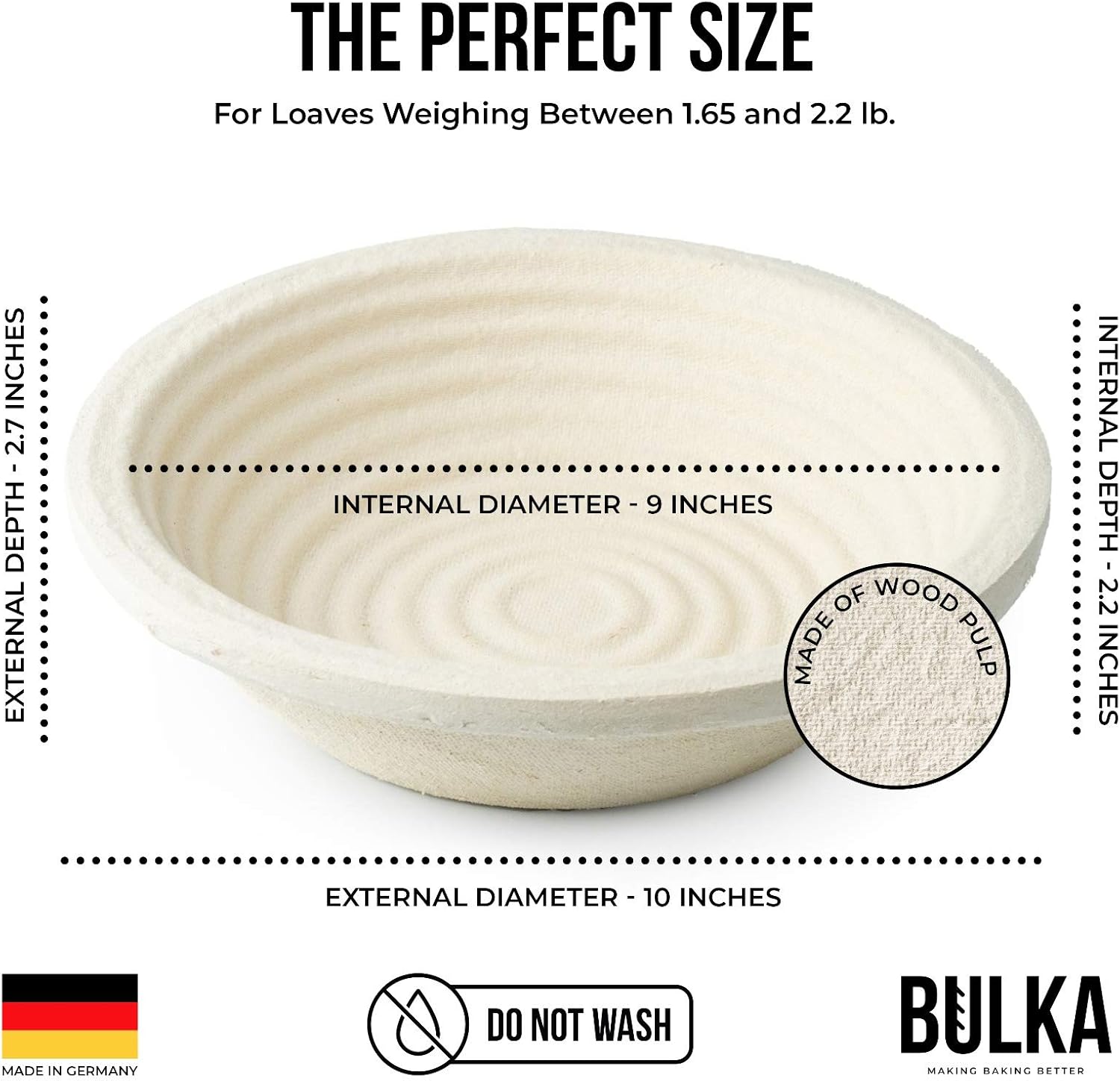Buy Bulka Banneton Bread Proofing Basket Brotform Spruce Wood Pulp 9 Inch Non Stick Round Dough Proving Bowl Boule Container For Bread Making Sourdough Artisan Loaves Made In Germany Online In Senegal