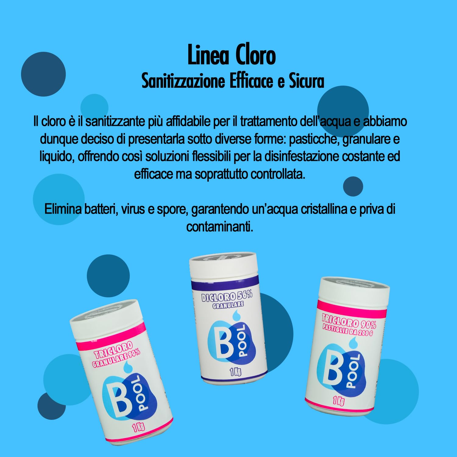 B POOL Dicloro 56% Diidrato Granulare. Cloro per Piscina Granulare ideale per sanitizzare l'acqua della tua piscina. Prodotto a scioglimento rapido con impatto minimo sul pH. Formato da 25 Kg