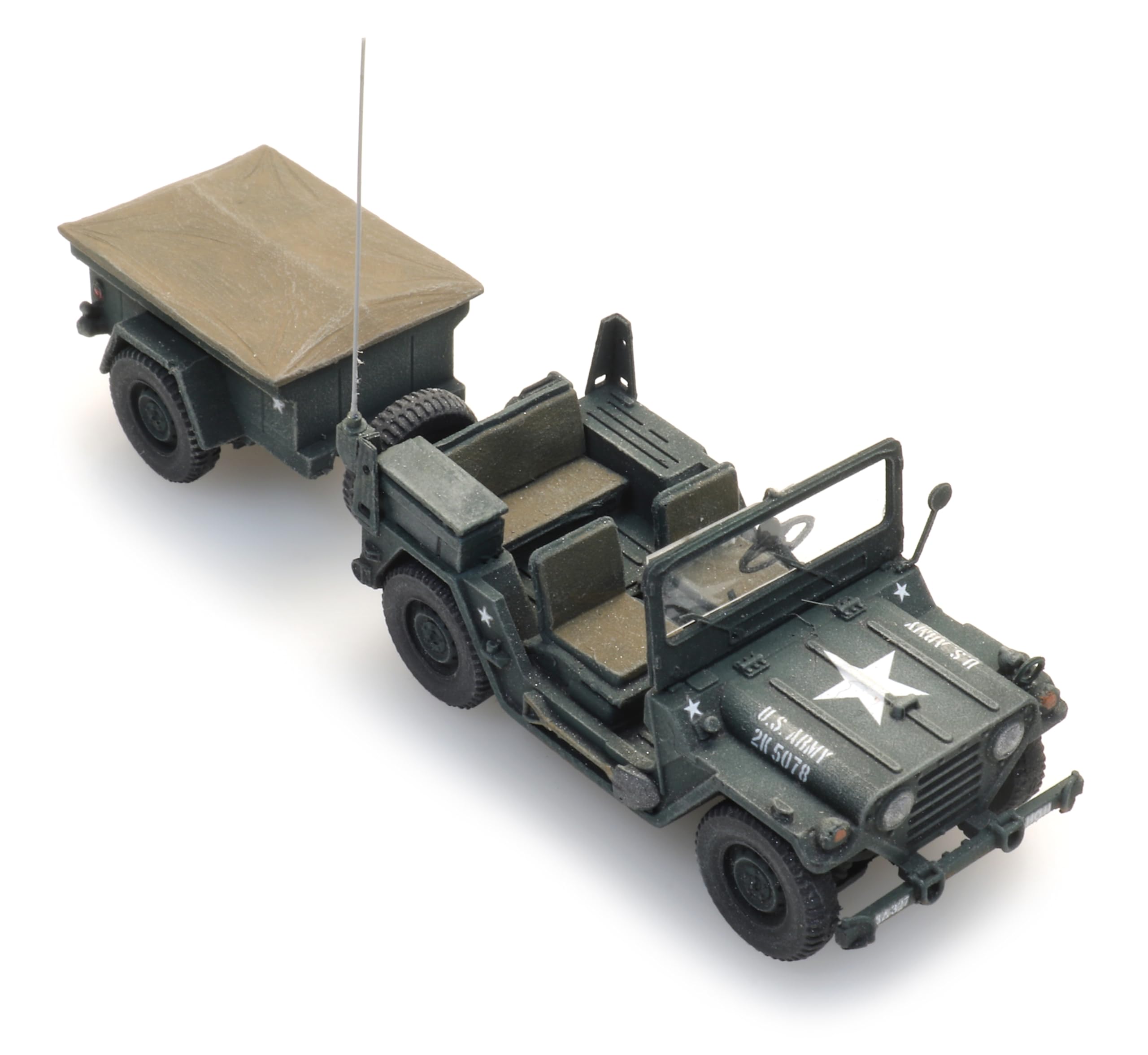 6870569 - 1/87 / H0 US M151 jeep + M416 trailer Forest green - Neu