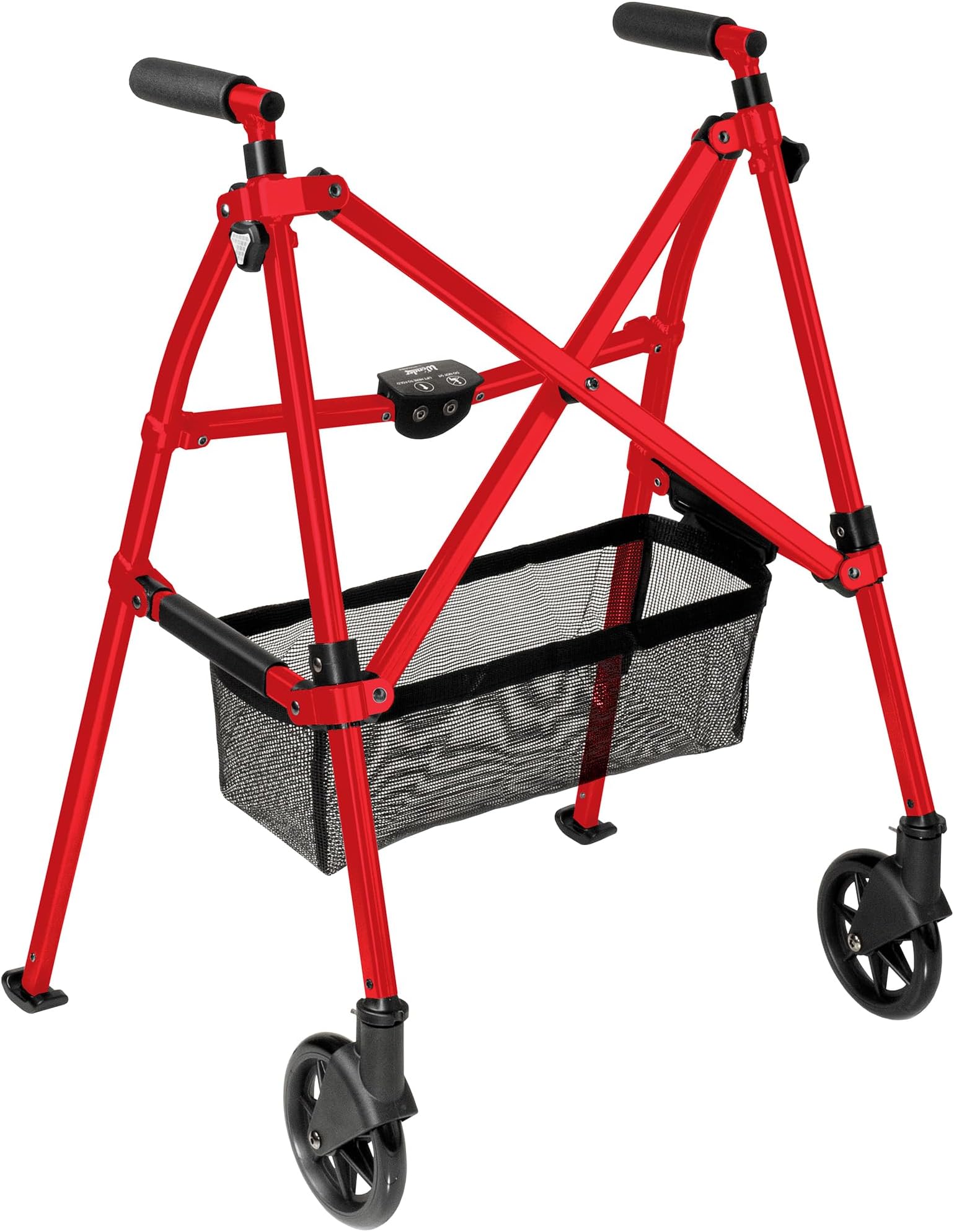 Stander EZ Fold-N-Go Walker, Lightweight Folding Mobility Rolling Walker for Seniors and Adults, 6-inch Wheels, Ski Glides, and Organizer Pouch (Sports Red)