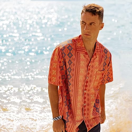 Vista 5 de SIX ISLANDS Camisa de playa hawaiana de manga corta para hombre grande y alto, camisa floral con botones para hombre, camisa cubana para hombre