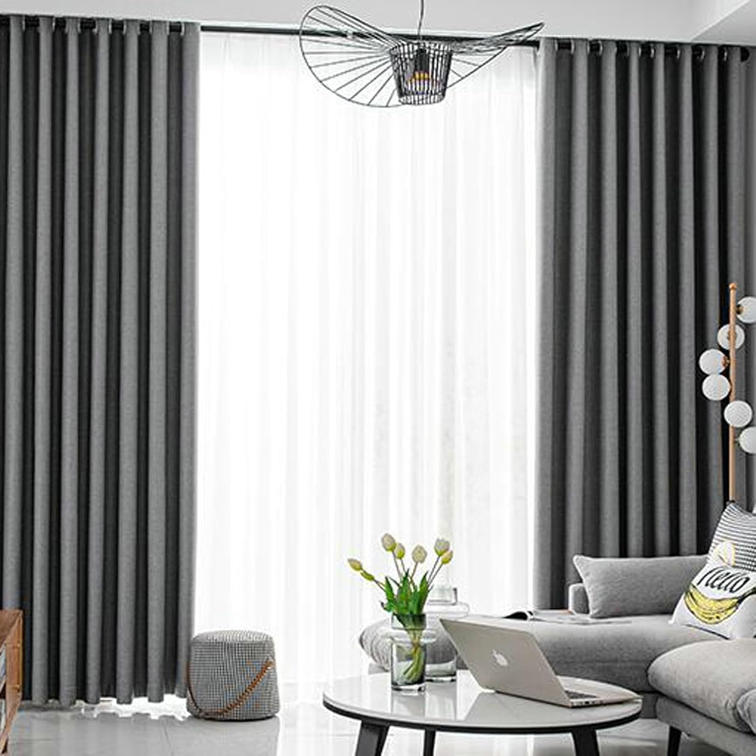 Daesar Bedroom Curtains Blackout 2 Panels Set, Polyester Rod Pocket Window Curtains 55" W x 85" H Drapes Solid Color Rhombus Check Texture Grey Blackout Curtains for Living Room