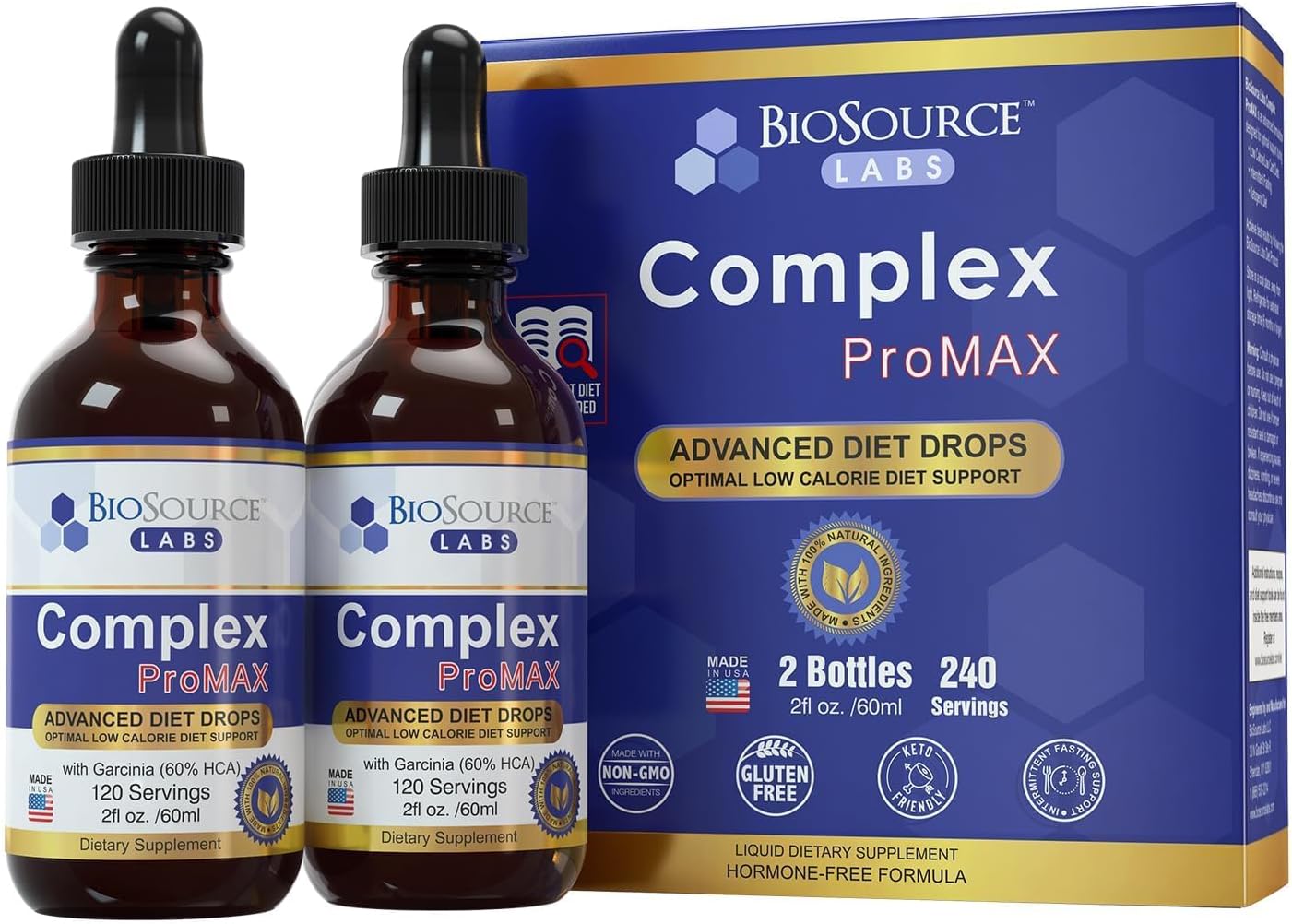 BioSource Labs Complex ProMAX Premium Diet Drops 2 oz (2 Bottle Pack) - 60 Day Supply